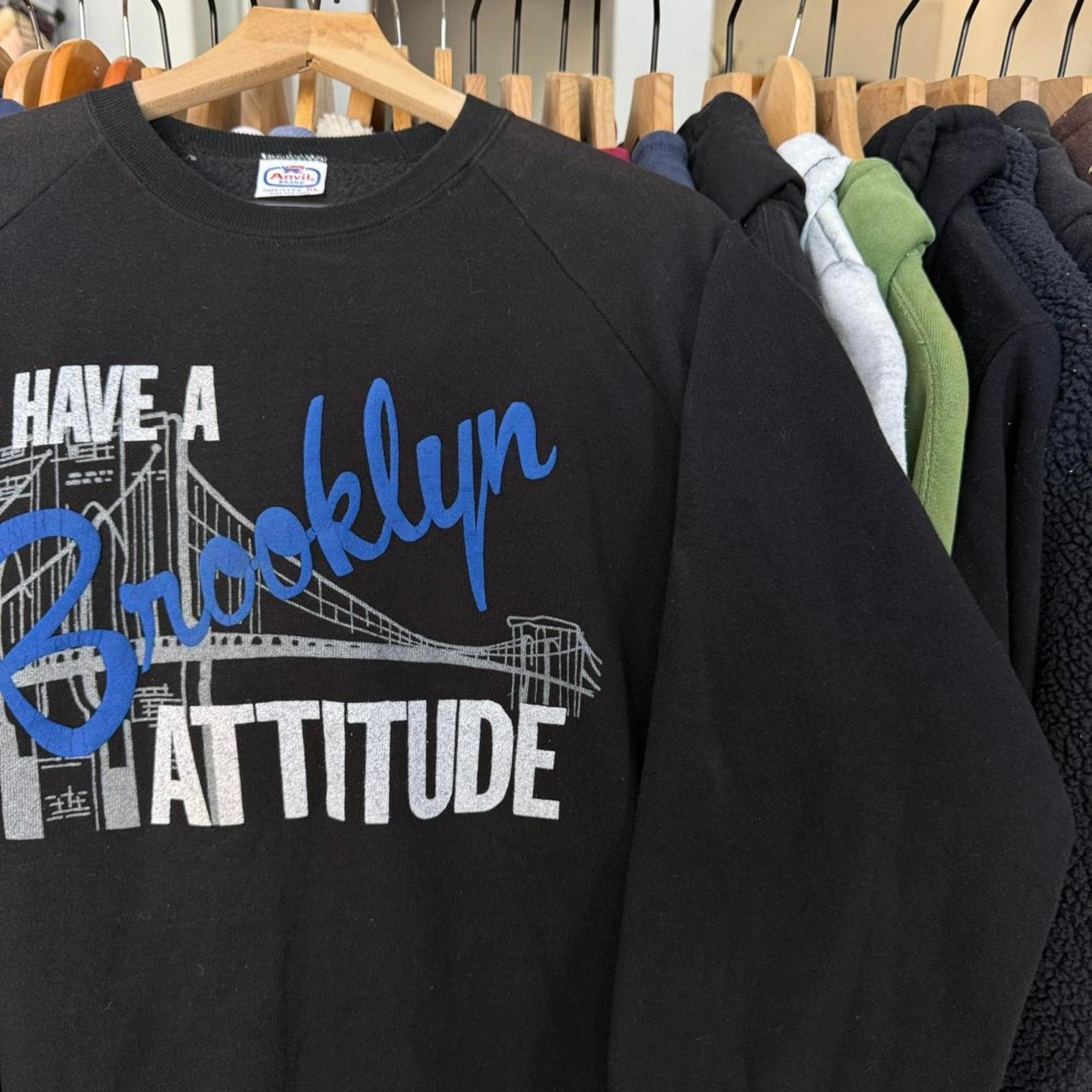 Anvil Vintage 80s Brooklyn Attitude Sweatshirt On Anvil Tag Black Size US XL / EU 56 / 4 - 3 Thumbnail