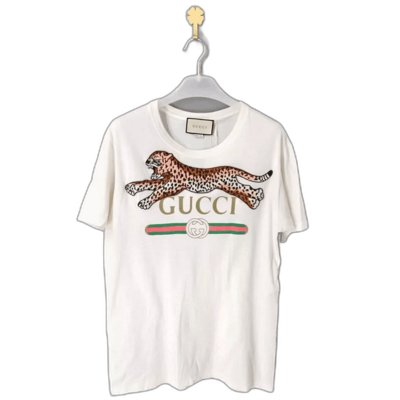Prada Gucci White Short Sleeve T-Shirt with Leopard-yf Size US L / EU 52-54 / 3 - 1 Thumbnail