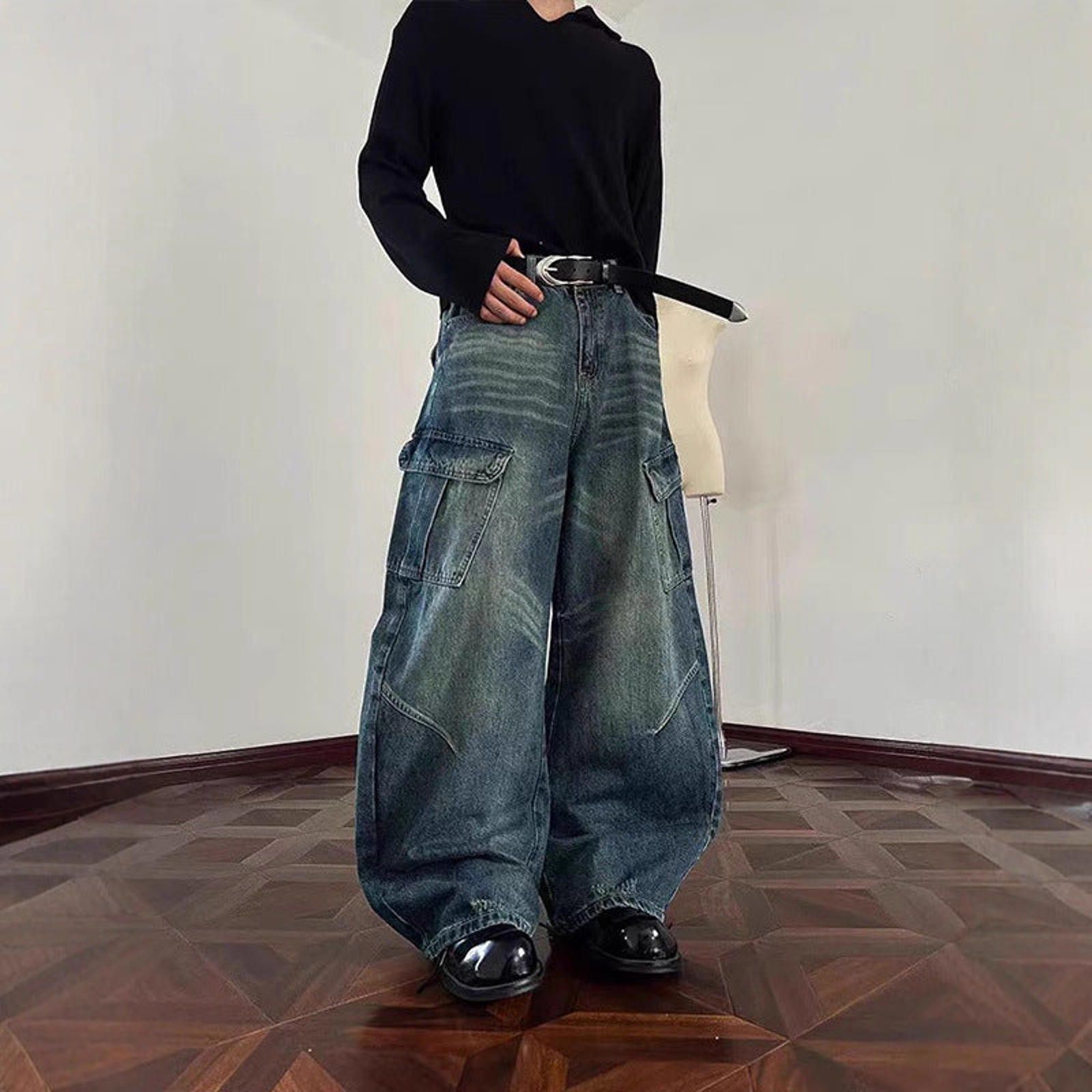 Other Wide Leg Cargo Denim Jeans, Baggy Washed Blue Jeans Size US 28 / EU 44 - 1 Thumbnail