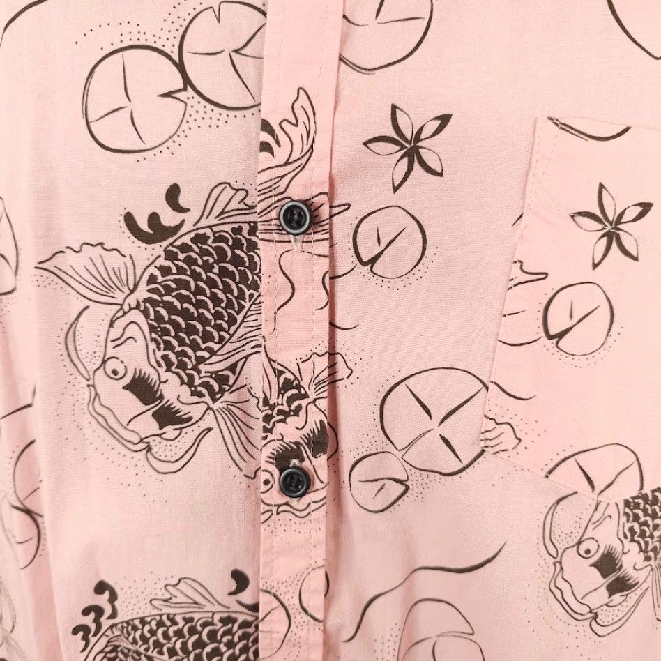 Vintage Koi Fish Shirt Five Points Mens Size L Pink All Over Print Slim Fit Button-Down Collared Short Sleeve Vintage: No Size US L / EU 52-54 / 3 - 3 Thumbnail