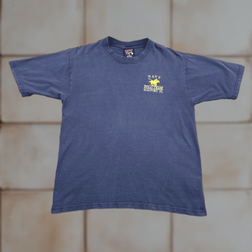 Soffe VINTAGE Soffe Navy Polo Team Shirt Adult MEDIUM Blue 90s Navy POLO TEAM Mayport Florida Crew Neck Short Sleeve T-Shirt Mens Size US M / EU 48-50 / 2 - 1 Thumbnail