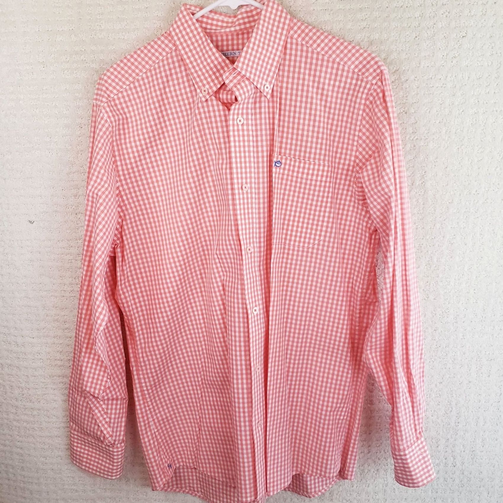 Southern Tide Southern Tide Shirt Mens M Coral White Check Long Sleeve Button-Down Collar Dress/Workwear Casual Shirt Size US M / EU 48-50 / 2 - 2 Thumbnail