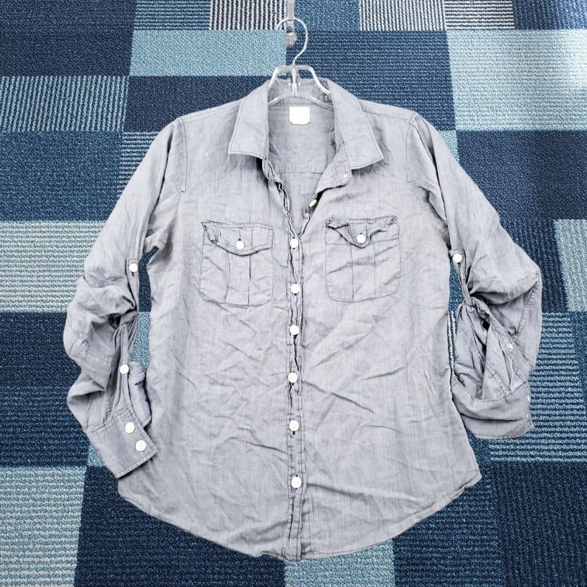 J.Crew J.CREW Shirt Womens XS Button-Up Gray Pockets Long Sleeve Cotton Size XS / US 0-2 / IT 36-38 - 1 Thumbnail