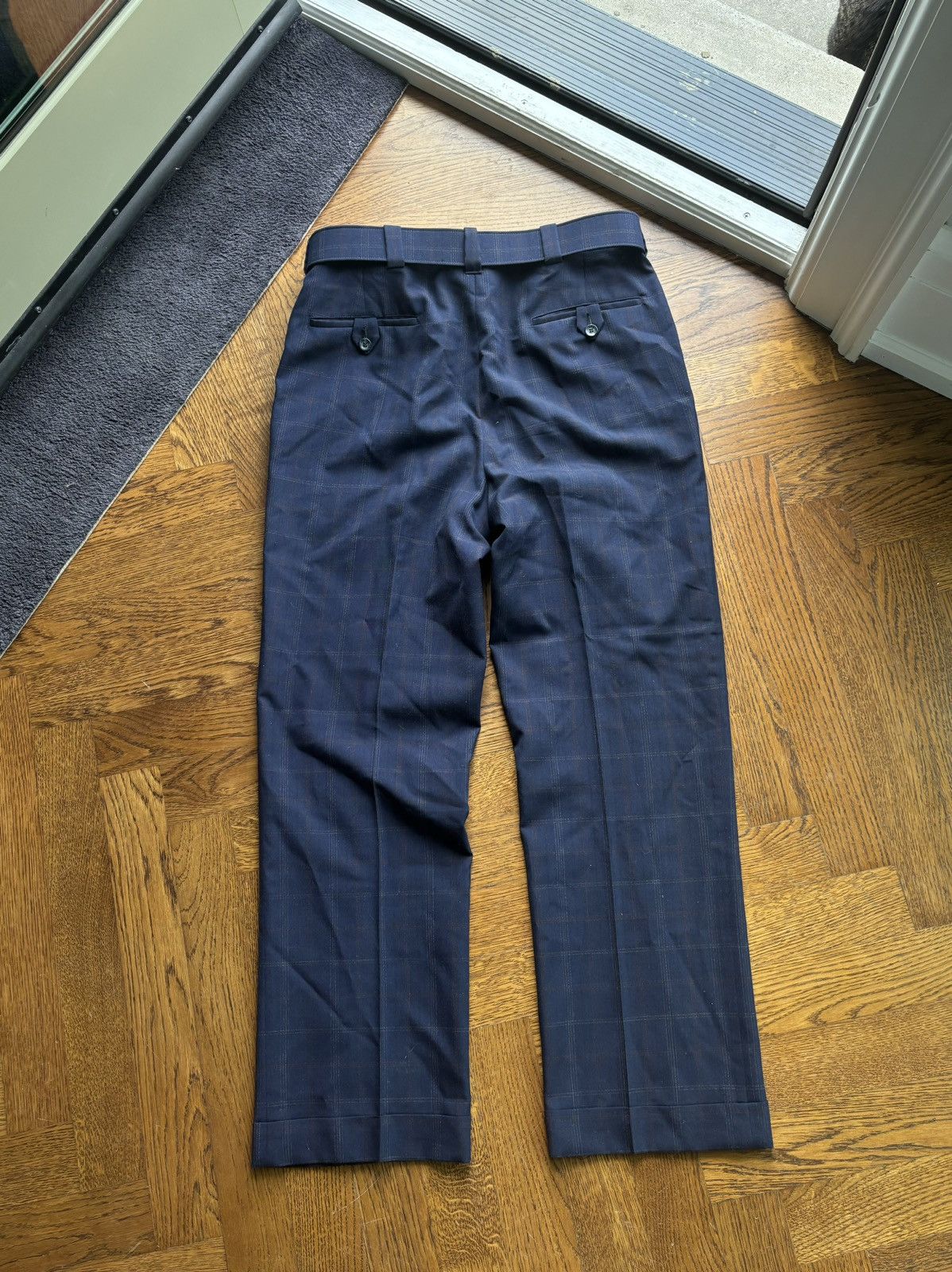 Vintage 1970s Vintage Plaid Trousers 60s Wool Pants Matching Belt Size US 32 / EU 48 - 8 Thumbnail