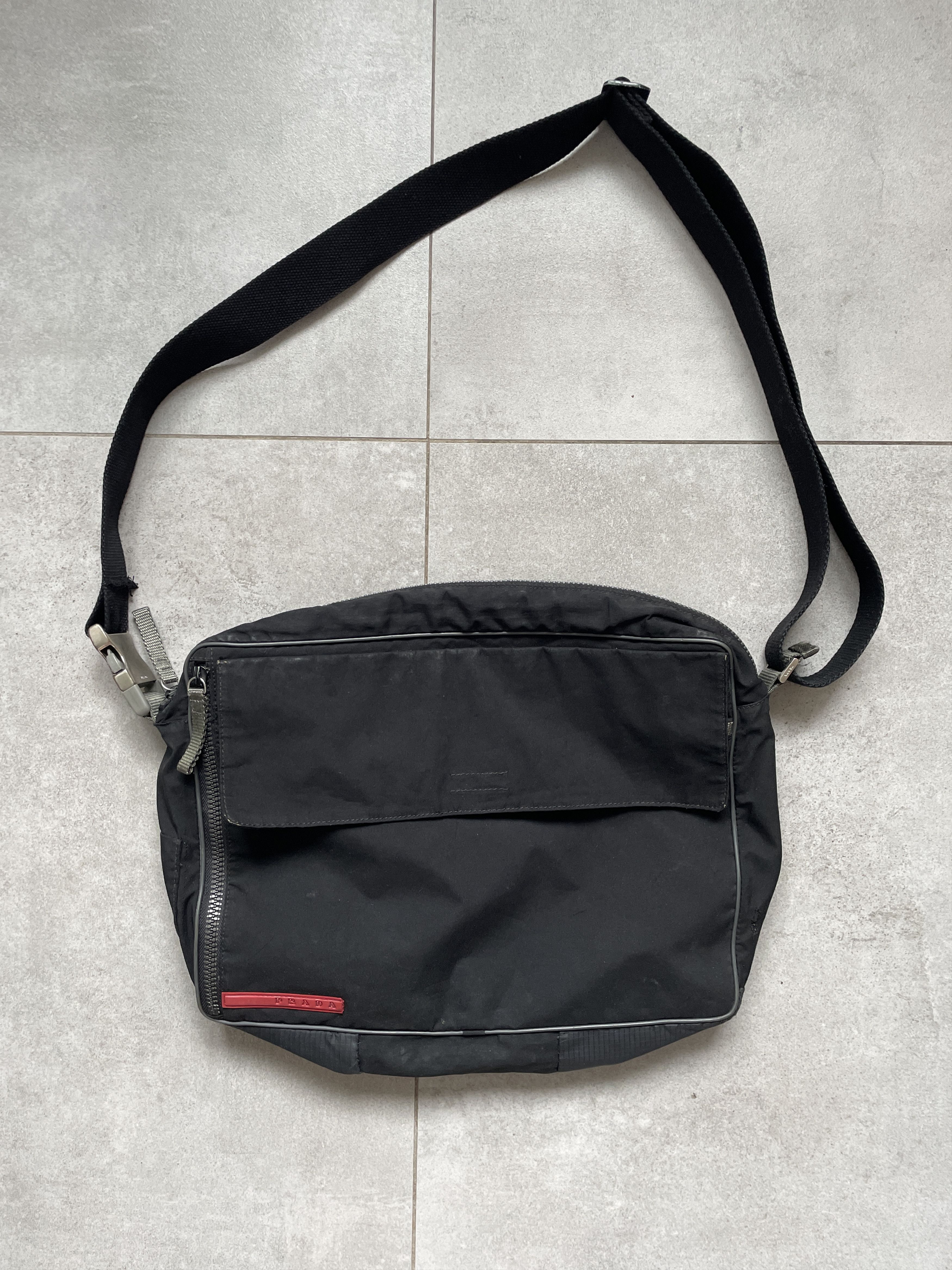 Y2K Black Prada Nylon Messenger Shoulder Bag, Men's
