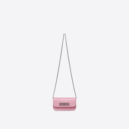 image of Balenciaga Oc11Z0124 Gossip Wallet On Chain Crocodile Embossed In Pink, Women's