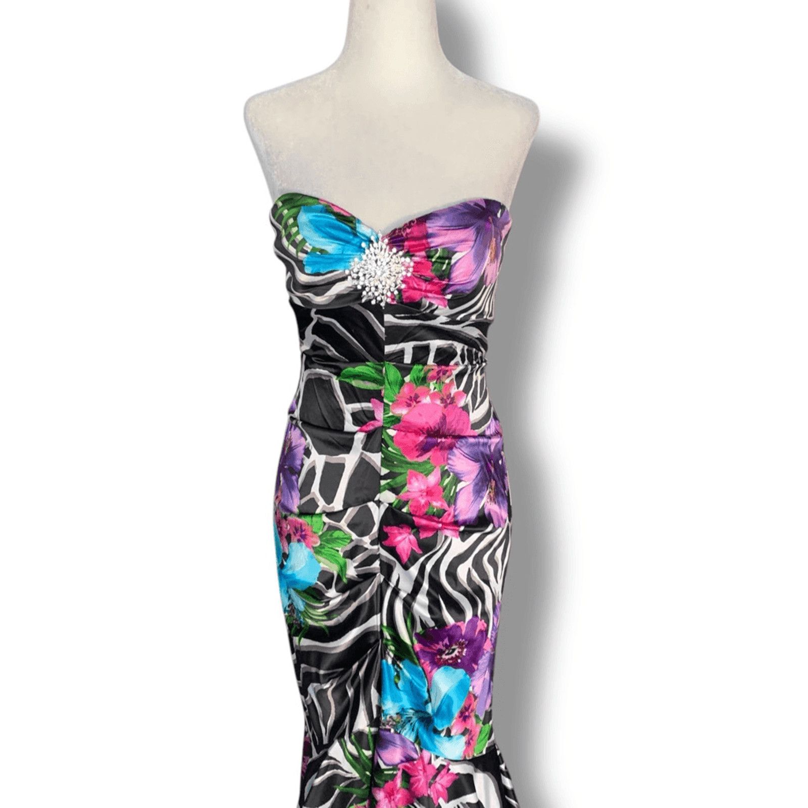 Vintage Vintage Cache Maxi Zebra Floral Mermaid Gown Strapless Size S / US 4 / IT 40 - 2 Thumbnail