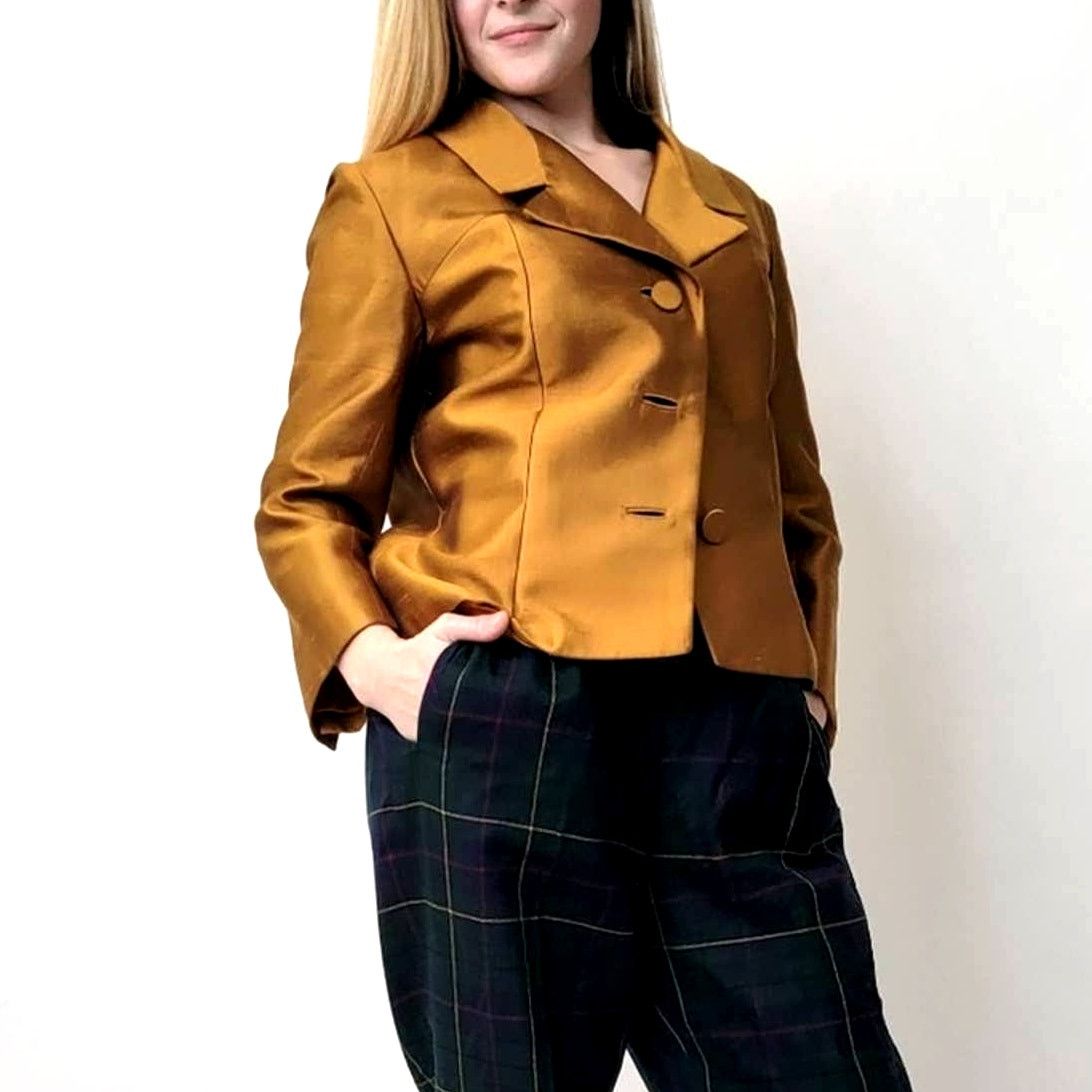 Vintage Vintage 60's Gino Rossi Gold Cropped Blazer Jacket Size M / US 6-8 / IT 42-44 - 3 Thumbnail