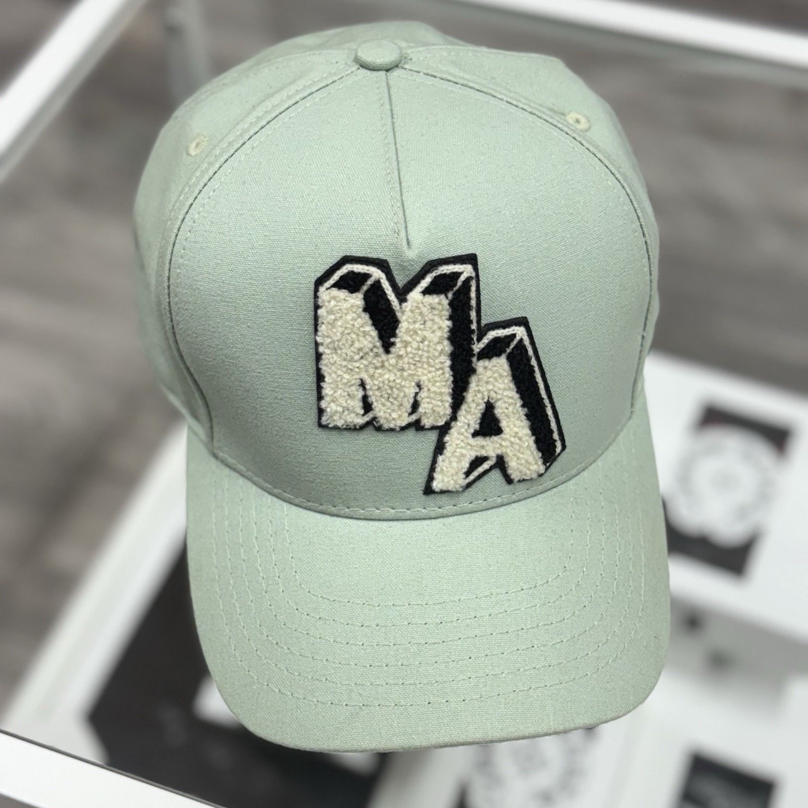Amiri Amiri Chenille MA Patch Canvas Hat ' Frosty Green ' | GREAT! Size ONE SIZE - 1 Thumbnail
