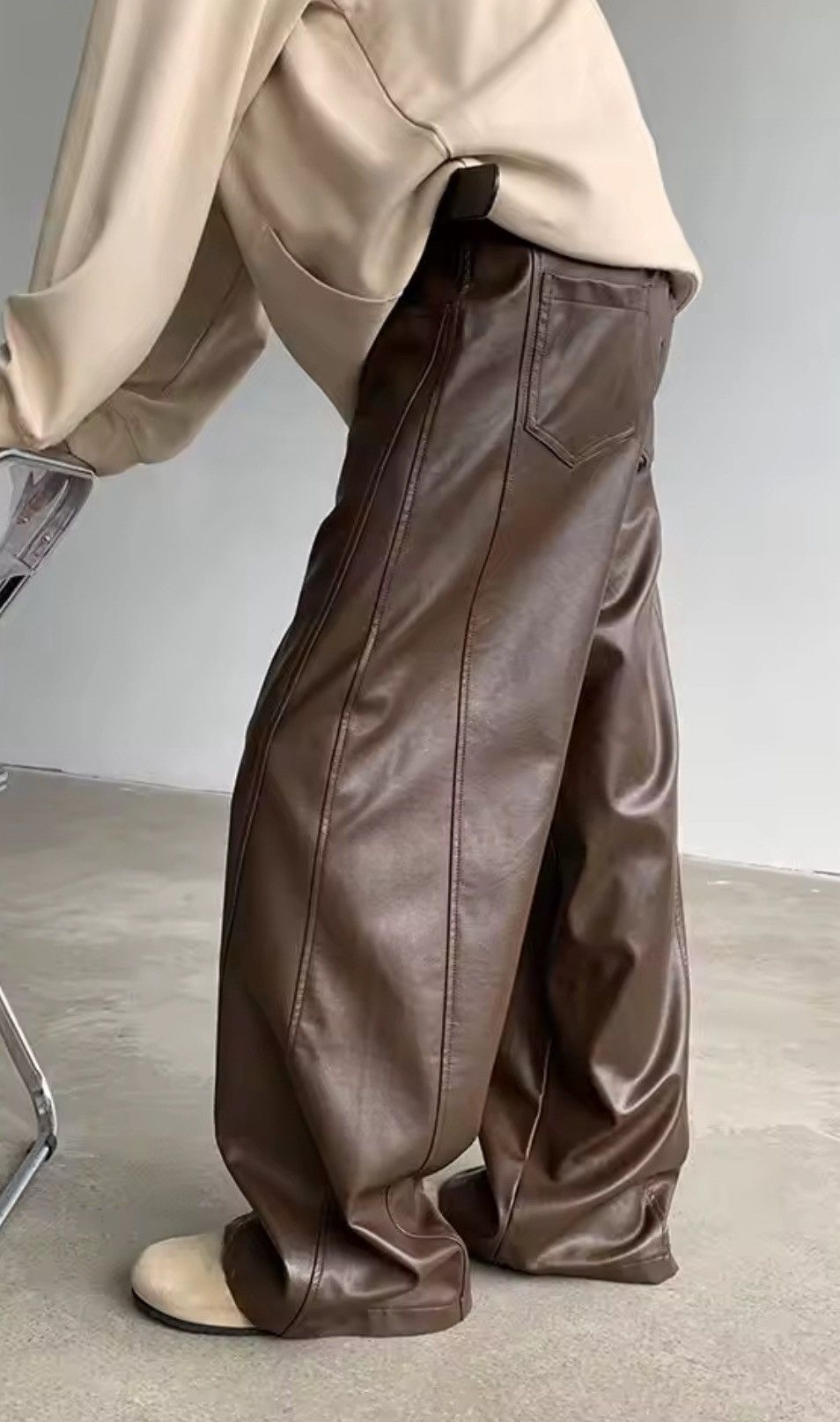 Jean PU Leather Wide-Leg Pants | Vintage-Inspired Size US 29 - 4 Thumbnail