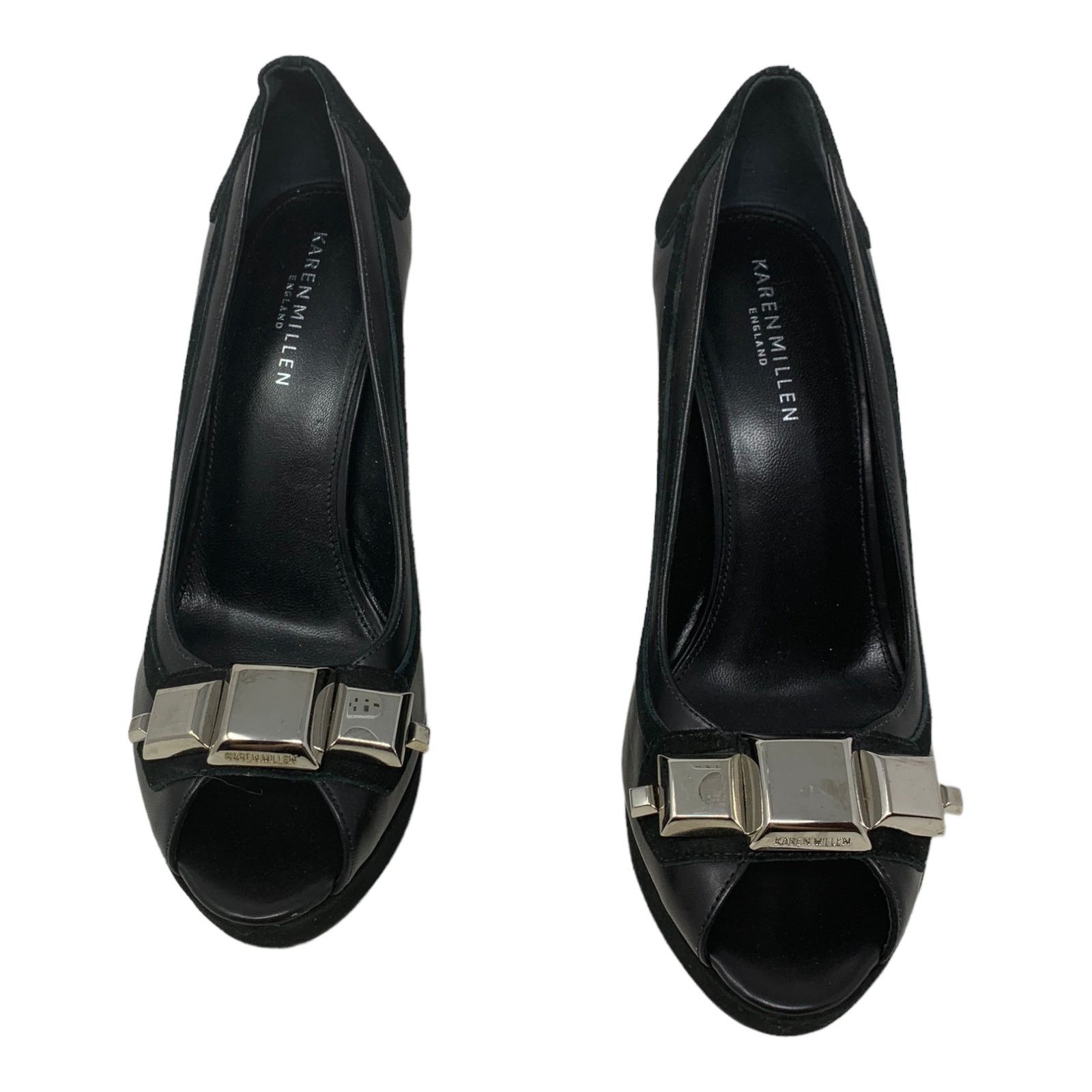 Karen Millen Karen Millen Black Leather Peep Toes Wedge Shoes size 39 - 8 Size US 8 / IT 38 - 1 Thumbnail