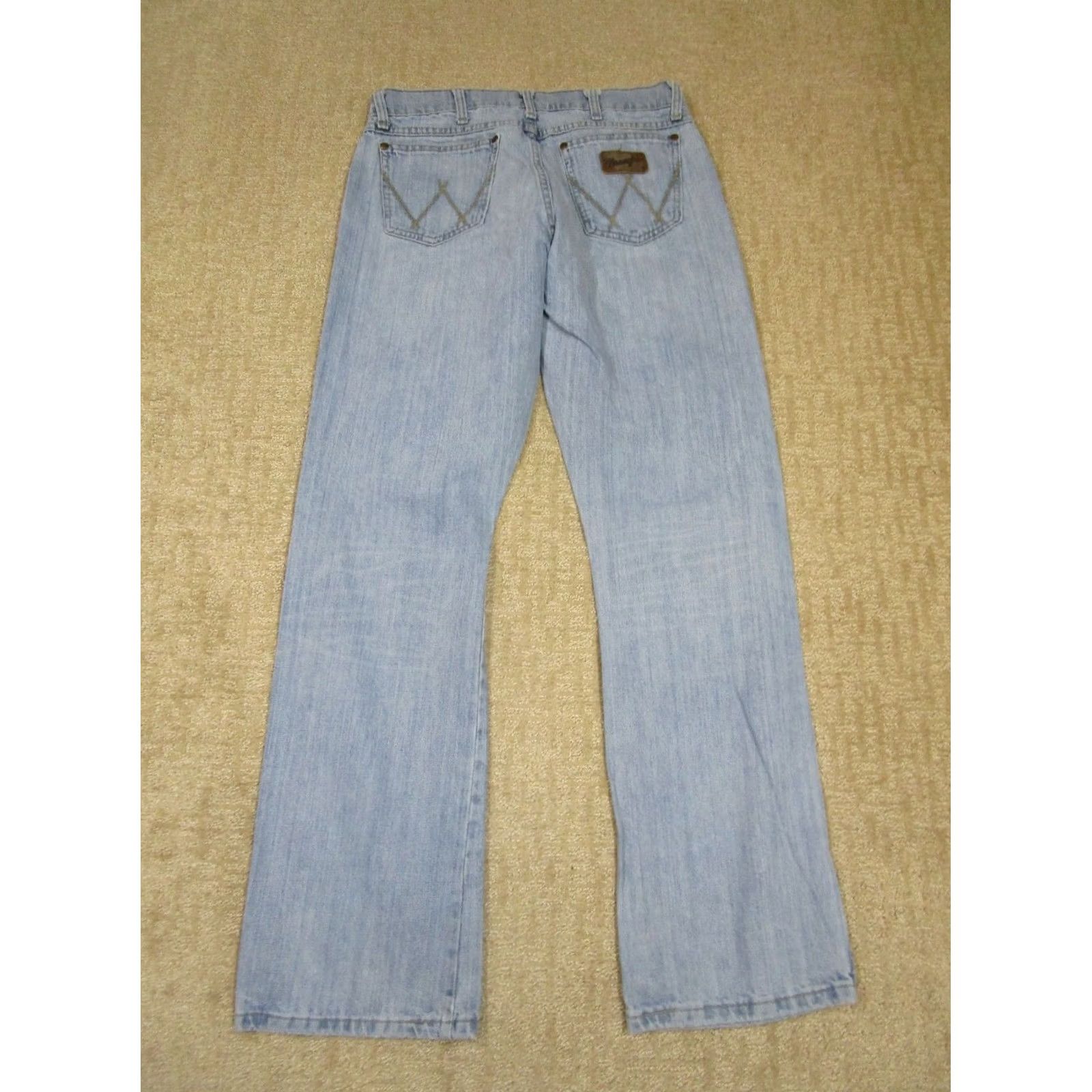 Wrangler Wrangler Retro Jeans Men 31x34 Blue Bootcut Western Pants Light Wash Distressed Jeans Size US 31 - 3 Thumbnail