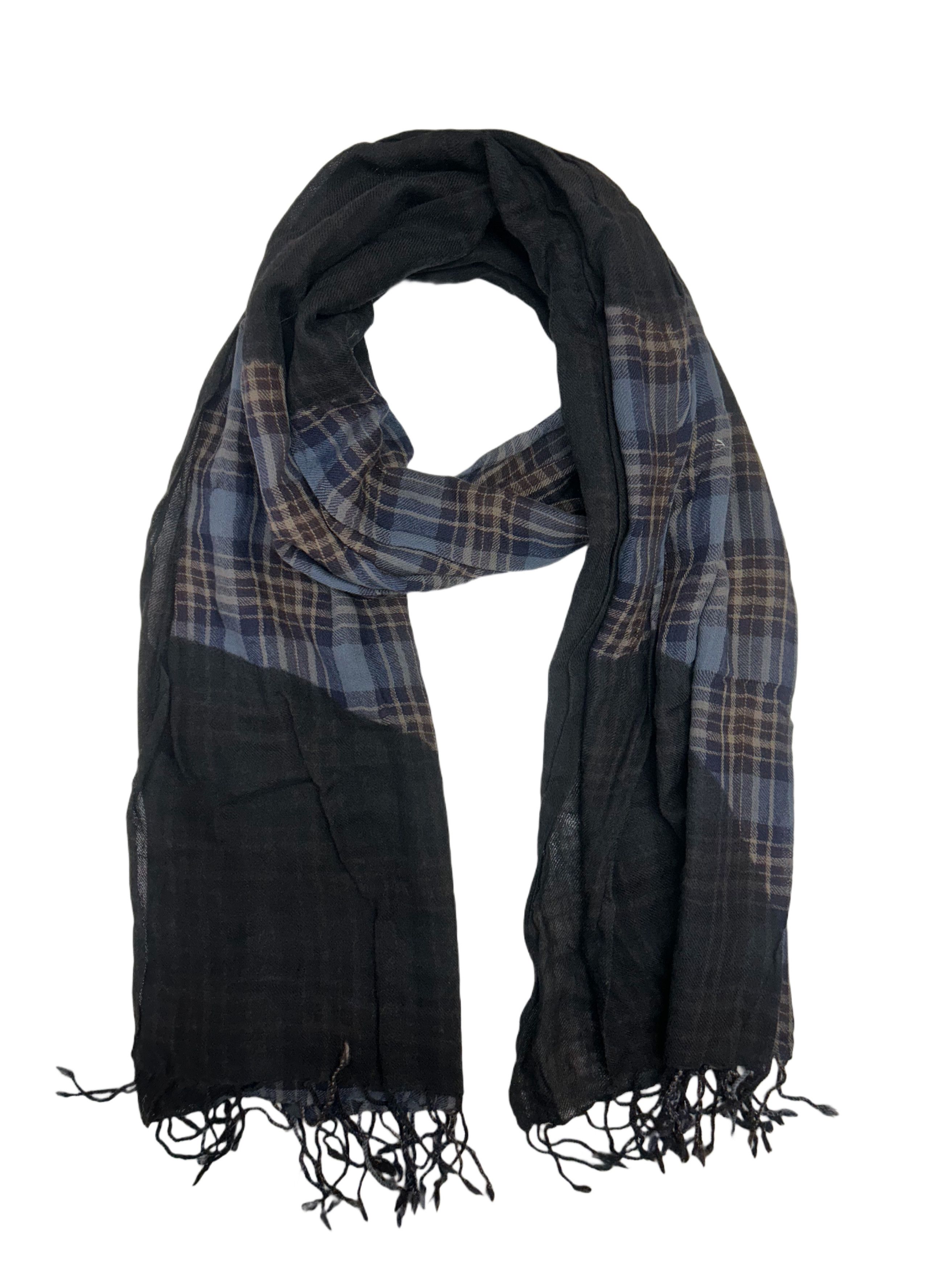 CLOSED Closed Blue Base Overdyed CheckedScarf With Distressed Trims Size ONE SIZE - 2 Thumbnail