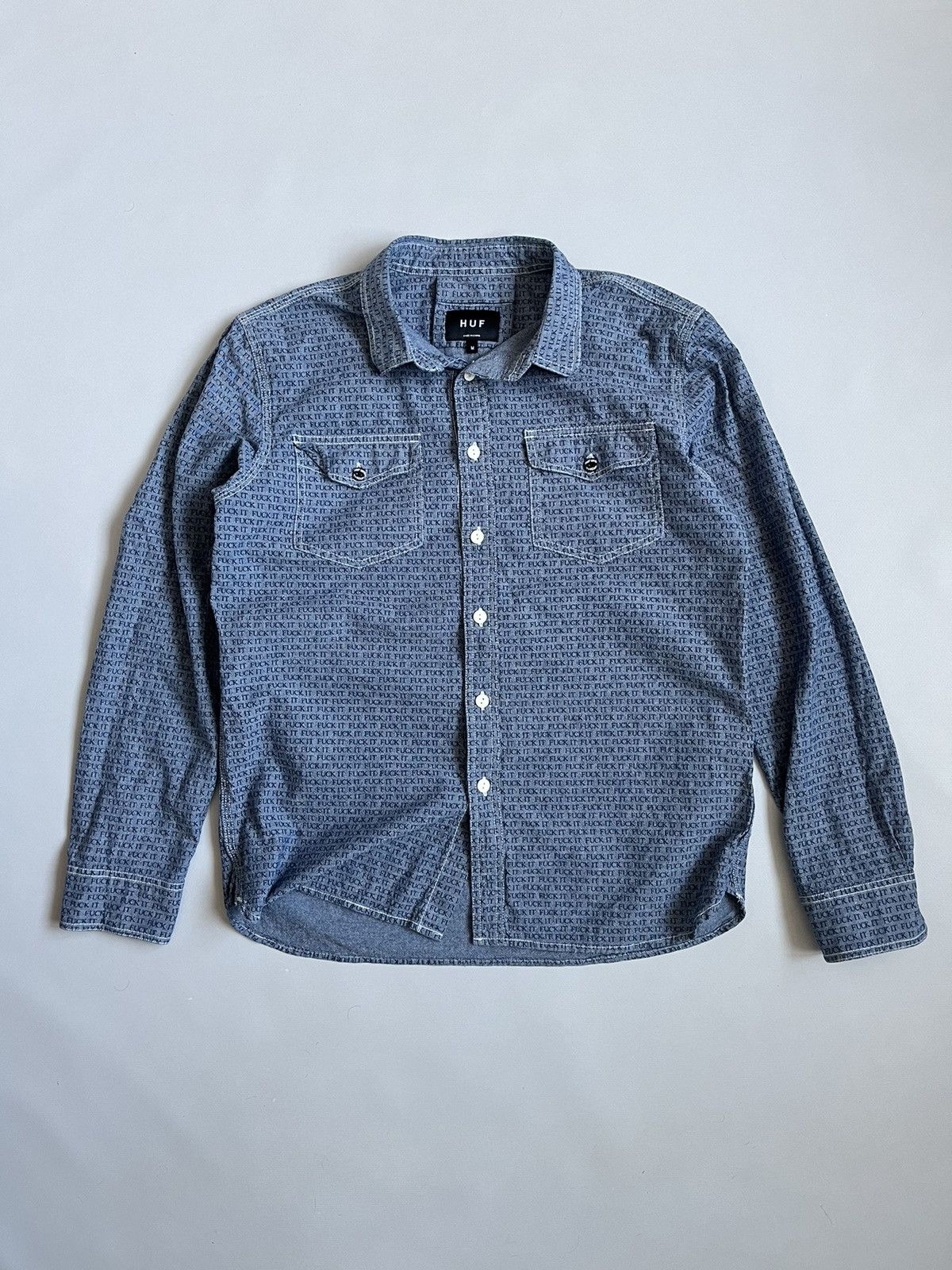Huf × Thrasher HUF Unisex Blue Chambray Workwear Cat Eye Button Up Shirt Size US M / EU 48-50 / 2 - 1 Thumbnail