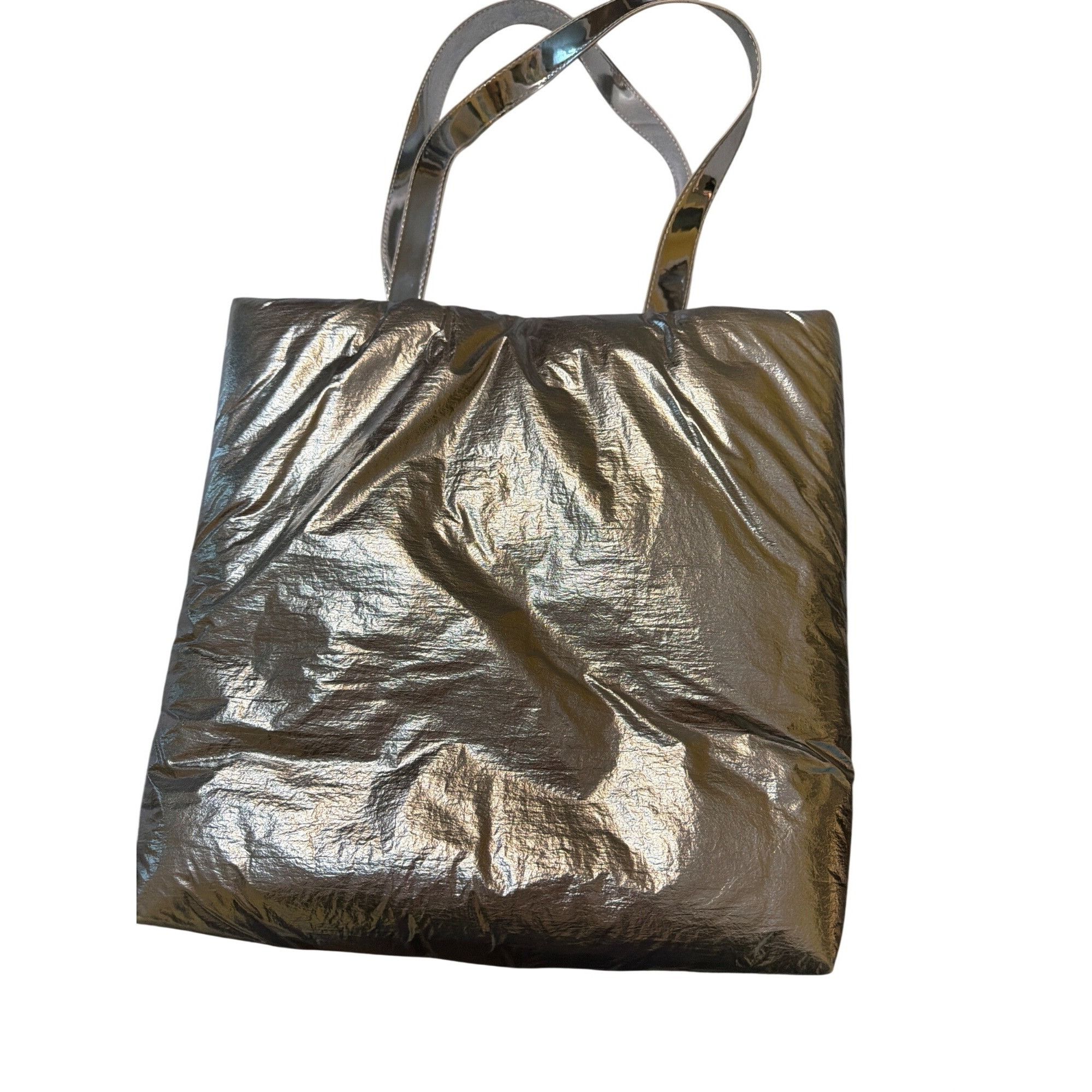 Other Clinique Silver Metallic Puffer Style Tote Green Interior Sn Size ONE SIZE - 3 Thumbnail