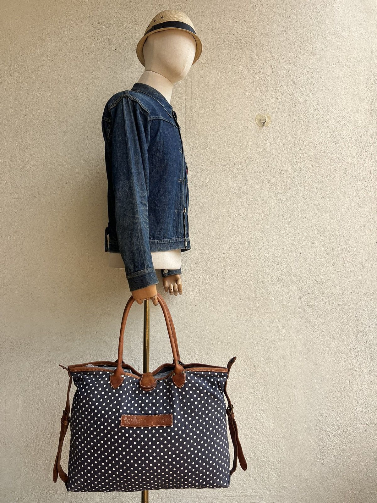 Vintage FELISI Sun Faded Canvas Leather Tote Bag