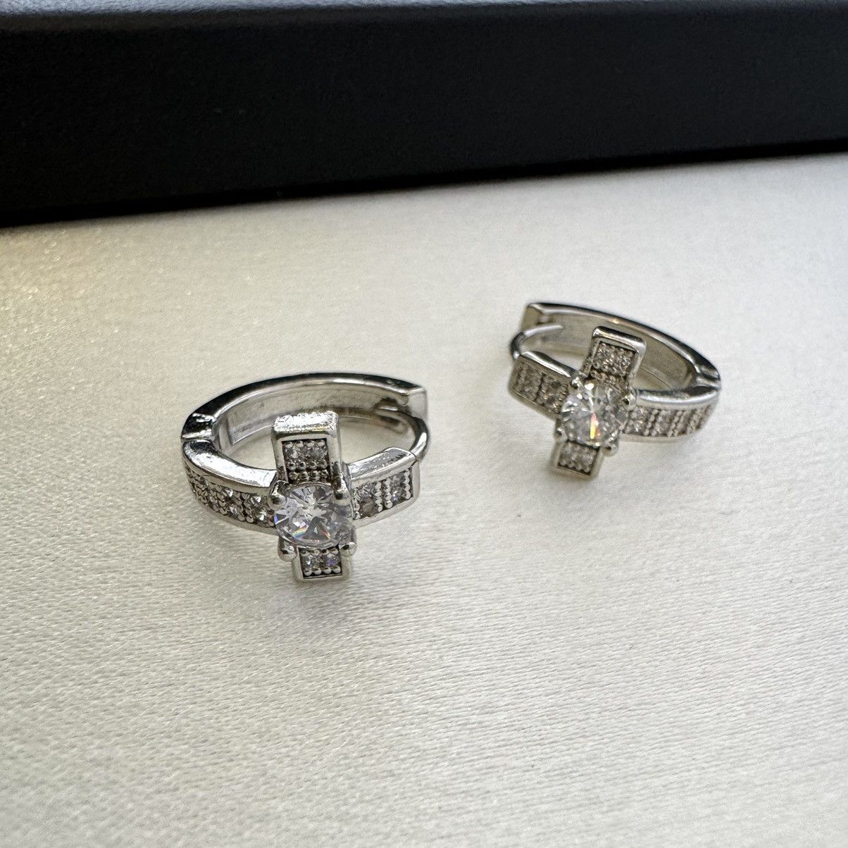 Designer 15mm CZ Cross Hoop Earrings for Men Women Unisex Style Size ONE SIZE - 1 Thumbnail