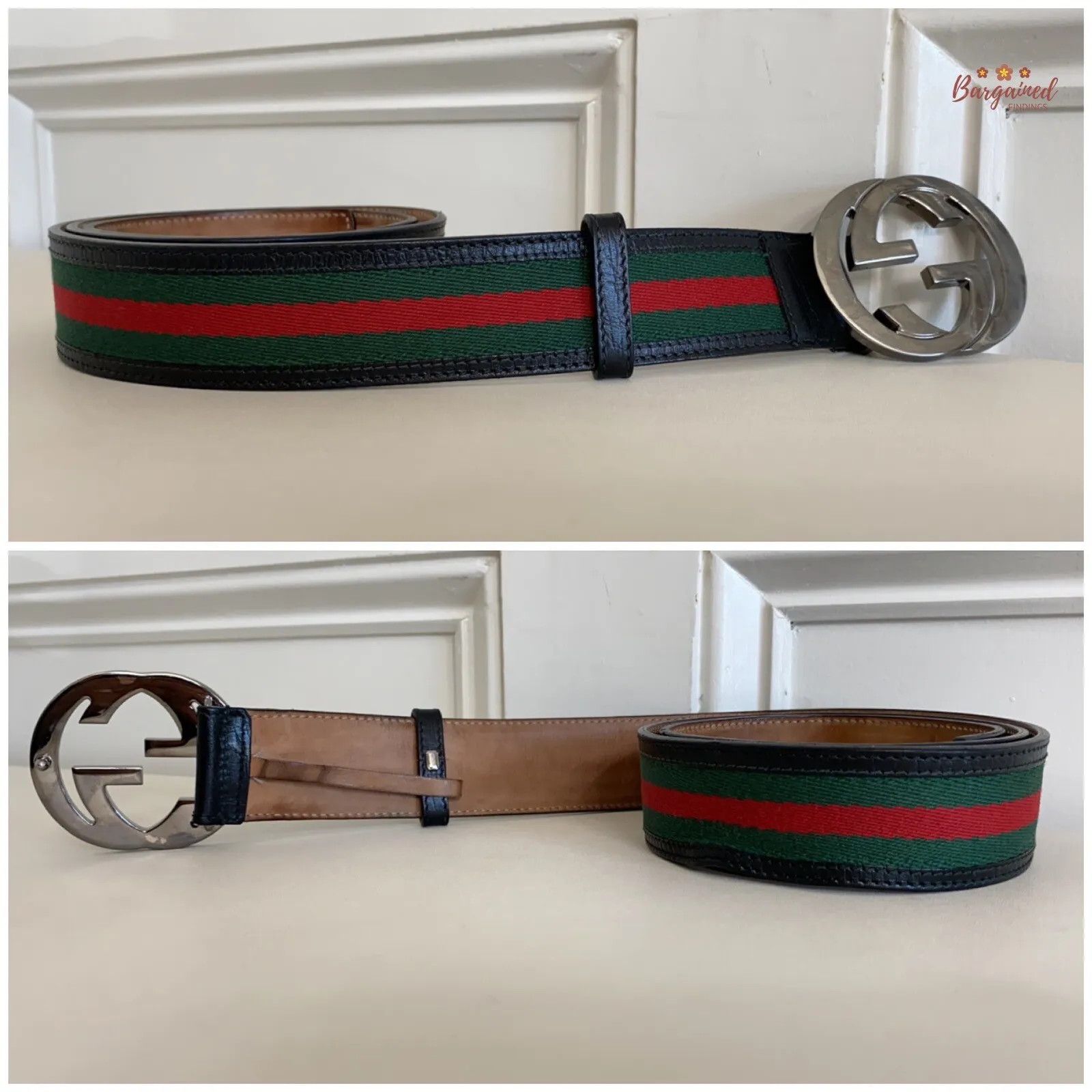 Gucci Gucci Web GreenRed Canvas Silver Interlocking G Buckle Belt Size 36 - 10 Thumbnail