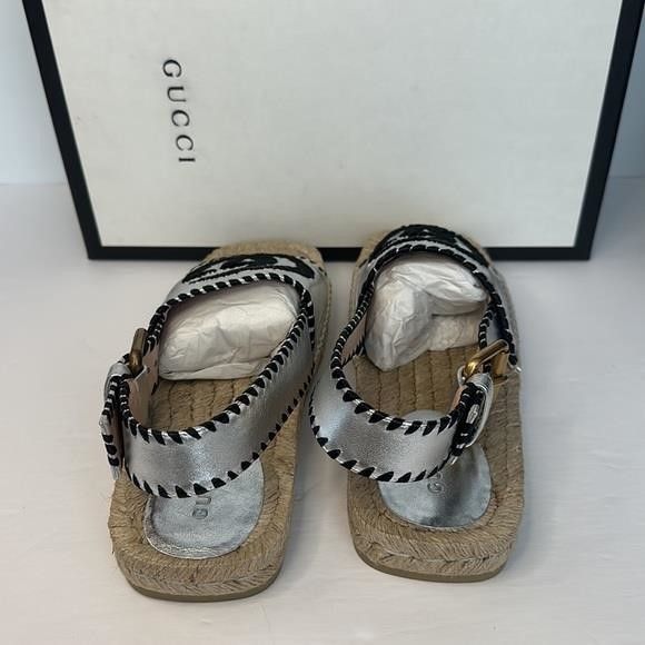 Gucci Authentic - Pilar Embroidered Double G Logo Slingback Espadr Size US 5 / IT 35 - 14 Thumbnail