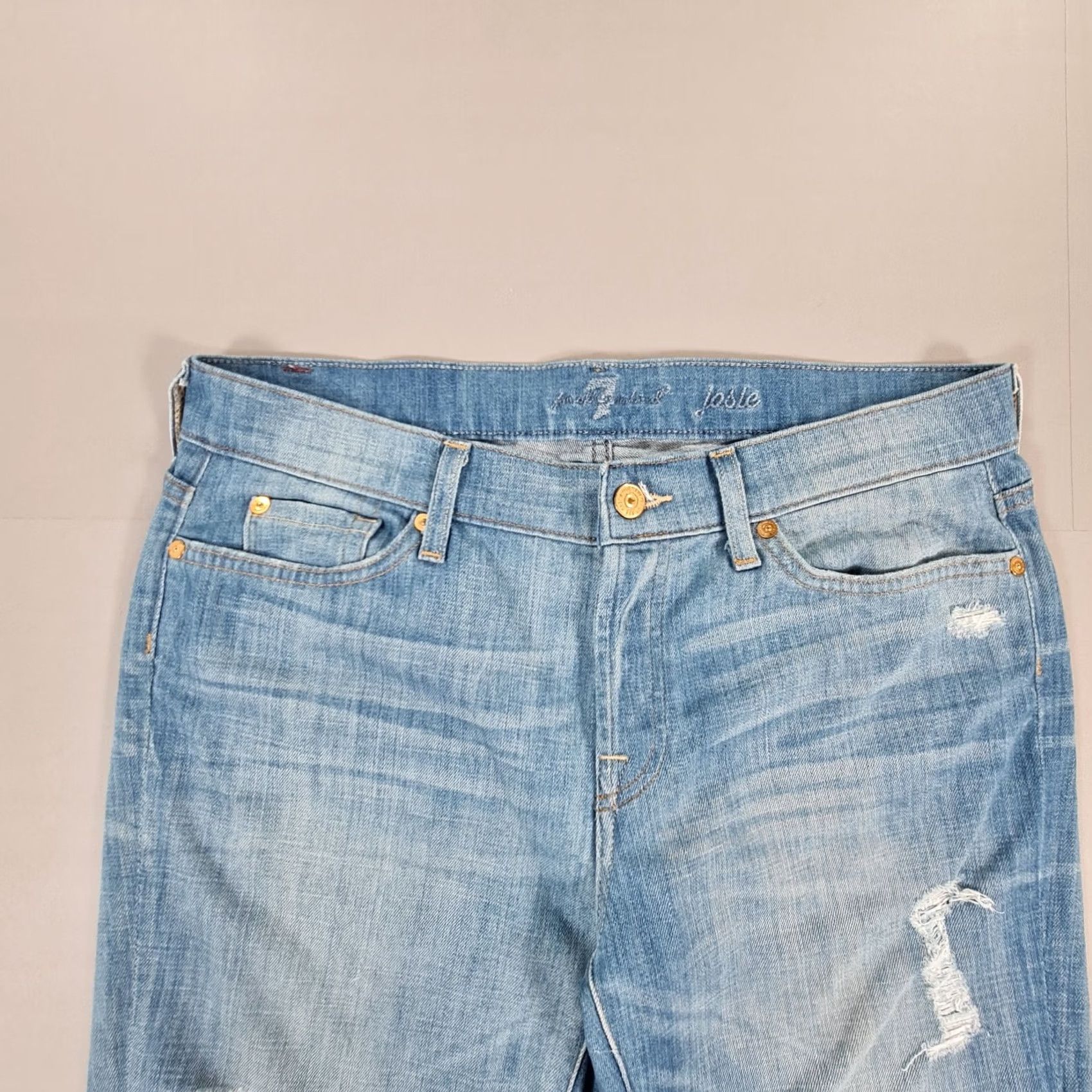 7 For All Mankind 7 For All Mankind Josie Jeans Women's W28 L27 Blue Distressed Stretch Denim 5-Pocket Ankle Size 28" / US 6 / IT 42 - 2 Thumbnail