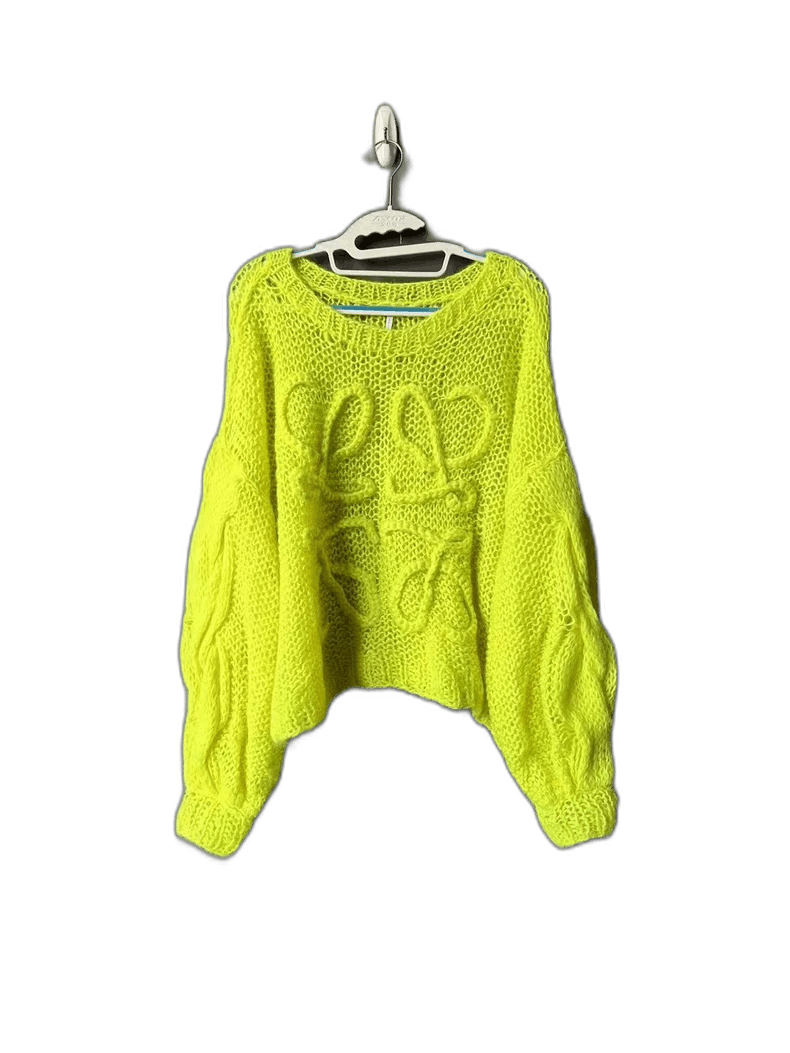 Mohair Sweater Neon Yellow Knit Sweater Neon Yellow Short Sleeve