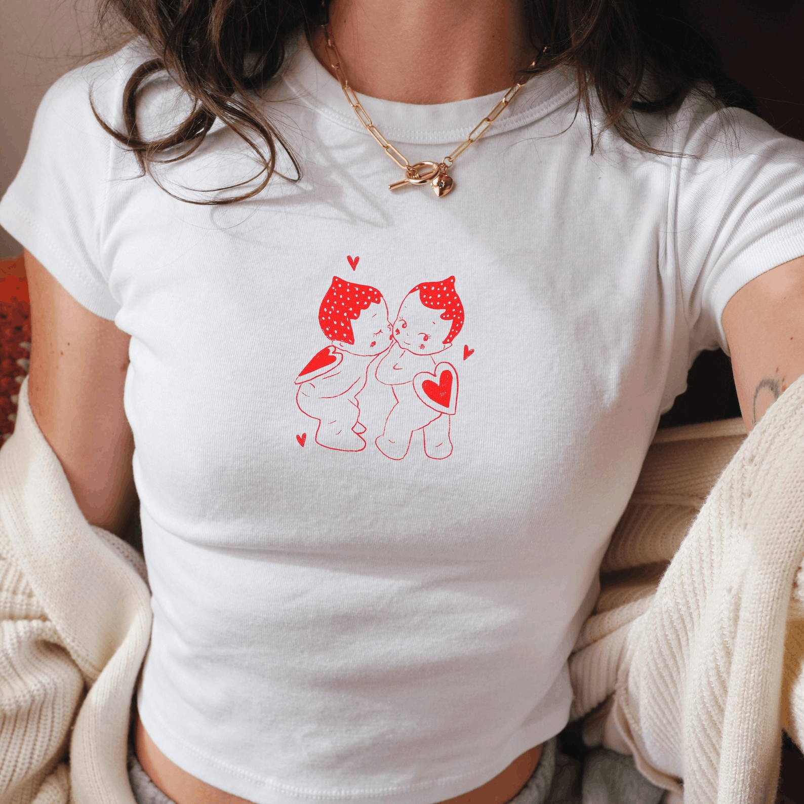 Other Valentine’s Day Baby Tee – Coquette Cherub Graphic Size M / US 6-8 / IT 42-44 - 3 Thumbnail