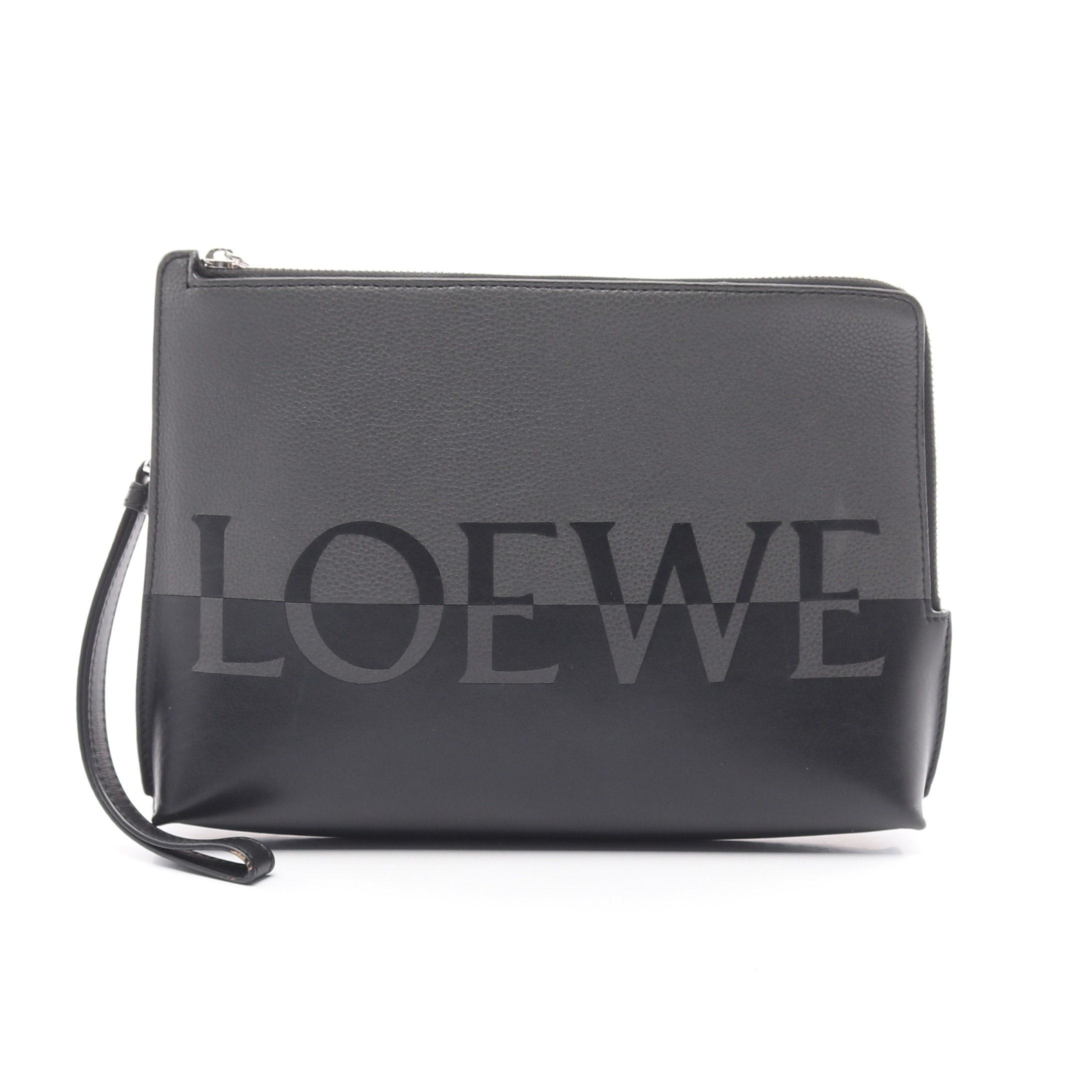 Loewe Loewe Signature L Zip Pouch Second Bag Clutch Leather Black Dark Gray Bicolor Size ONE SIZE - 1 Thumbnail