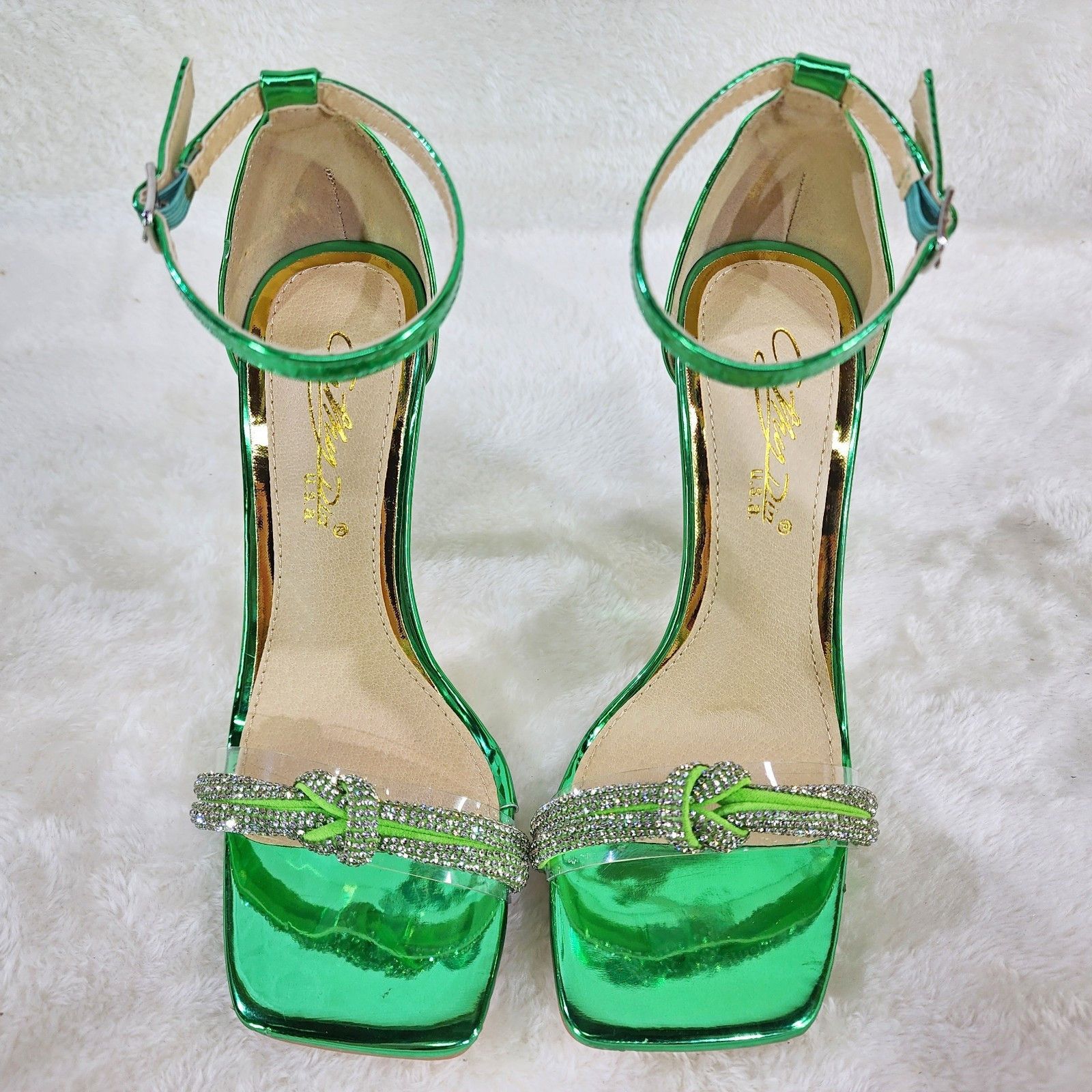 Other Danni Metallic Green Closed Back High Heel Sandals Rhineston Size US 7.5 / IT 37.5 - 1 Thumbnail