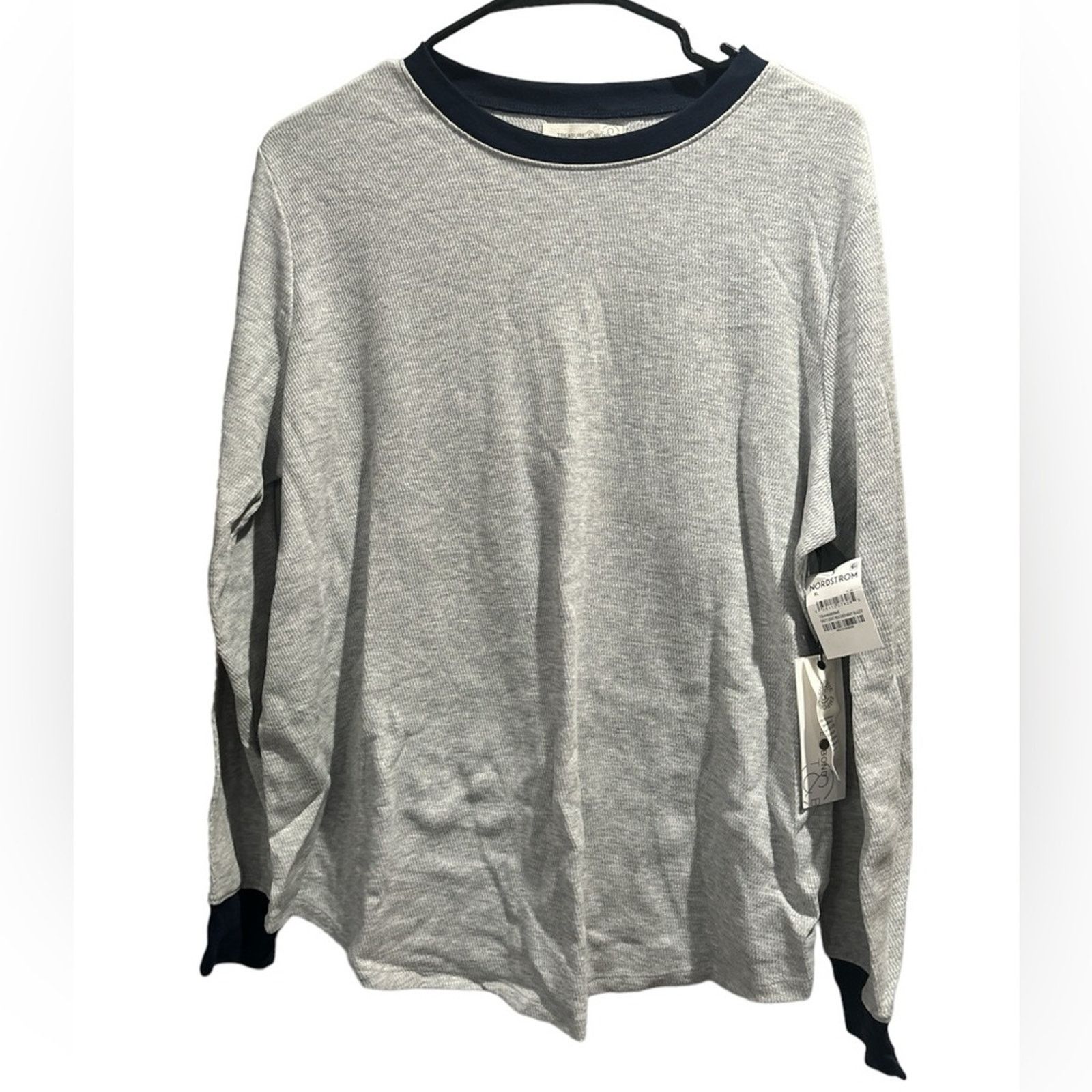 Treasure & Bond TREASURE & BOND Grey Heather-Navy Crew Neck Trim Thermal Top Size XL / US 12-14 / IT 48-50 - 2 Thumbnail