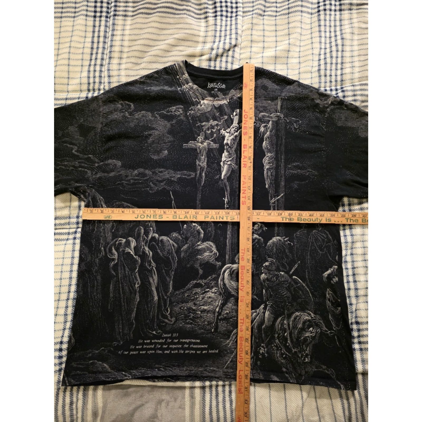 Isaia VINTAGE Kerusso Jesus Crusifixtion T Shirt Isaiah 53:5 Black Mens 2XL Graphic Print Crew Neck Short Sleeve Cotton Art 2XL RARE Size US XXL / EU 58 / 5 - 8 Thumbnail