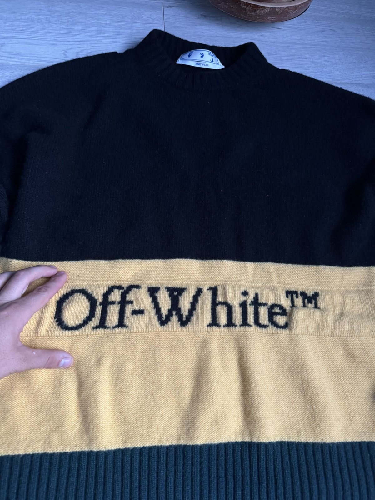 Off-White OFF-WHITE Color Block Logo Sweater Black/Yellow Men's Size US M / EU 48-50 / 2 - 3 Thumbnail
