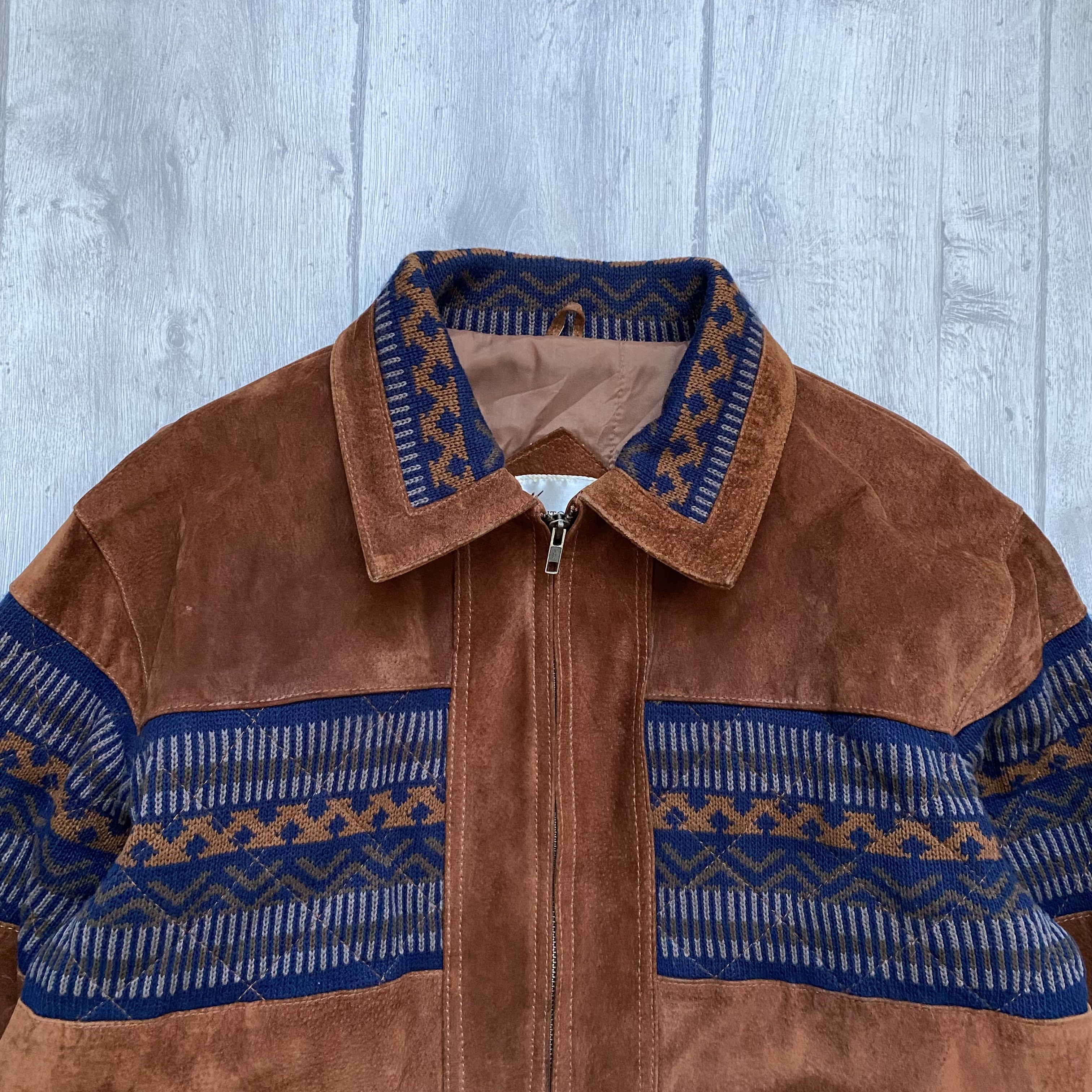 Genuine Leather 🔥 Rare Vintage 80s Suede Knit Leather Bomber Jacket Size US M / EU 48-50 / 2 - 3 Thumbnail