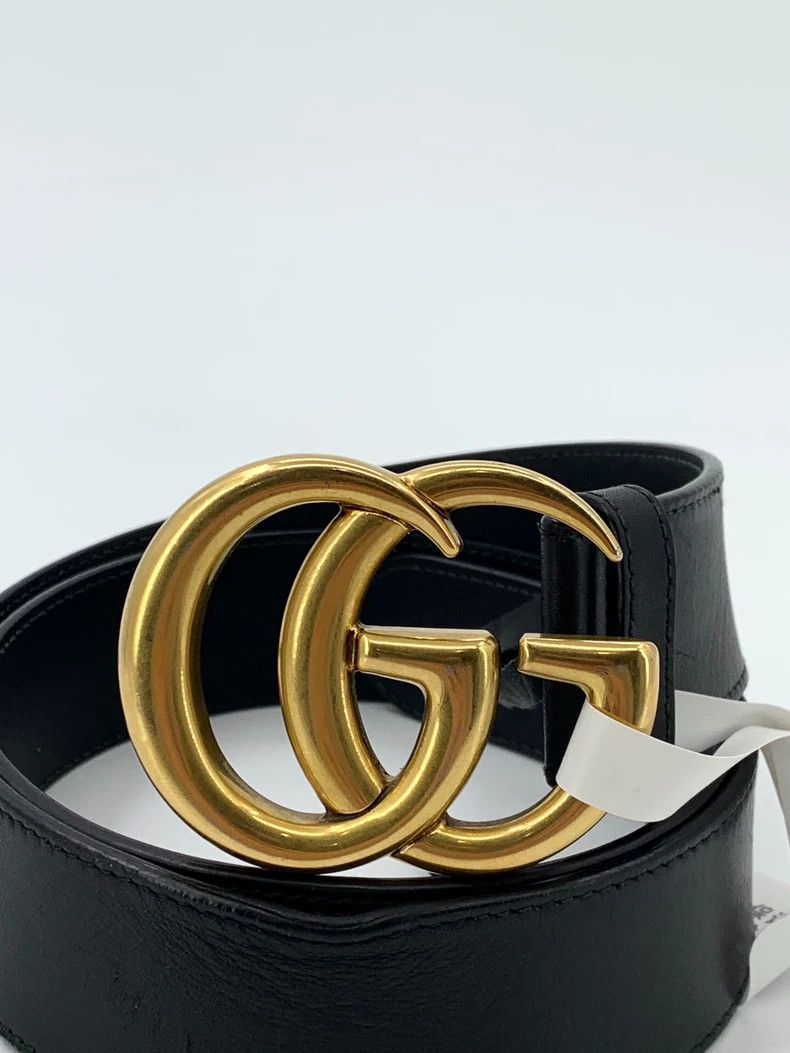 Gucci Gold double G smooth buckle black belt 2502-Nextarrow