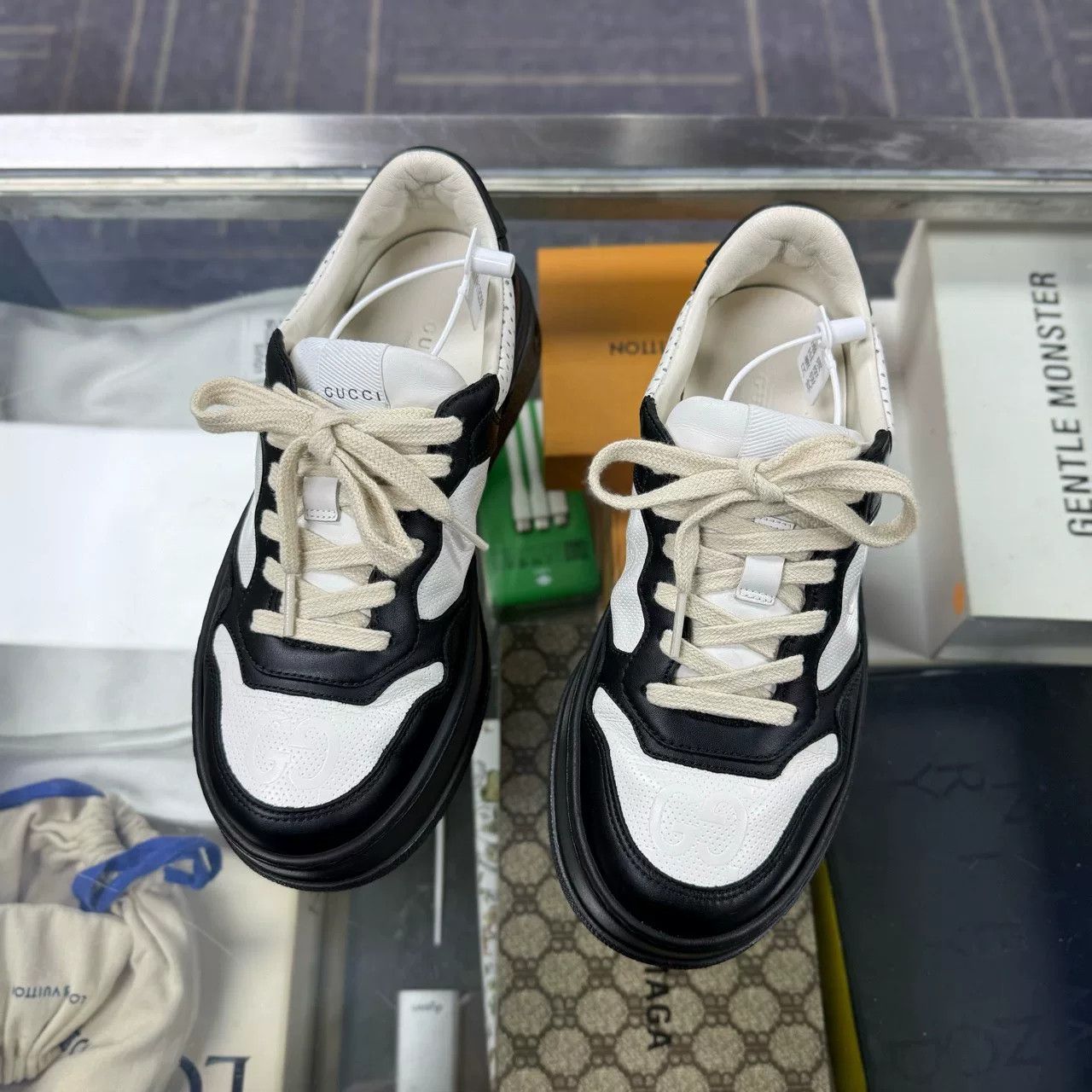 Gucci Gucci Chunky B Black White Cookie Shoes Size US 6 / IT 36 - 1 Thumbnail