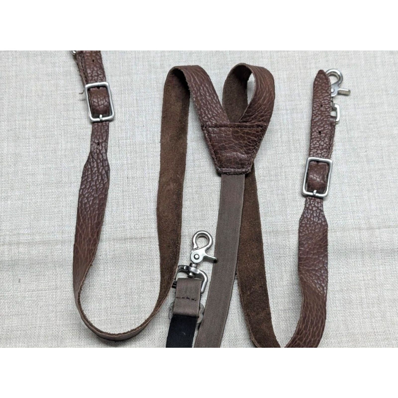 Vintage VINTAGE COWHIDE leather SUSPENDERS brown ONE SIZE adjustable TRIGGER SNAP Mens Suspenders Size ONE SIZE - 7 Thumbnail