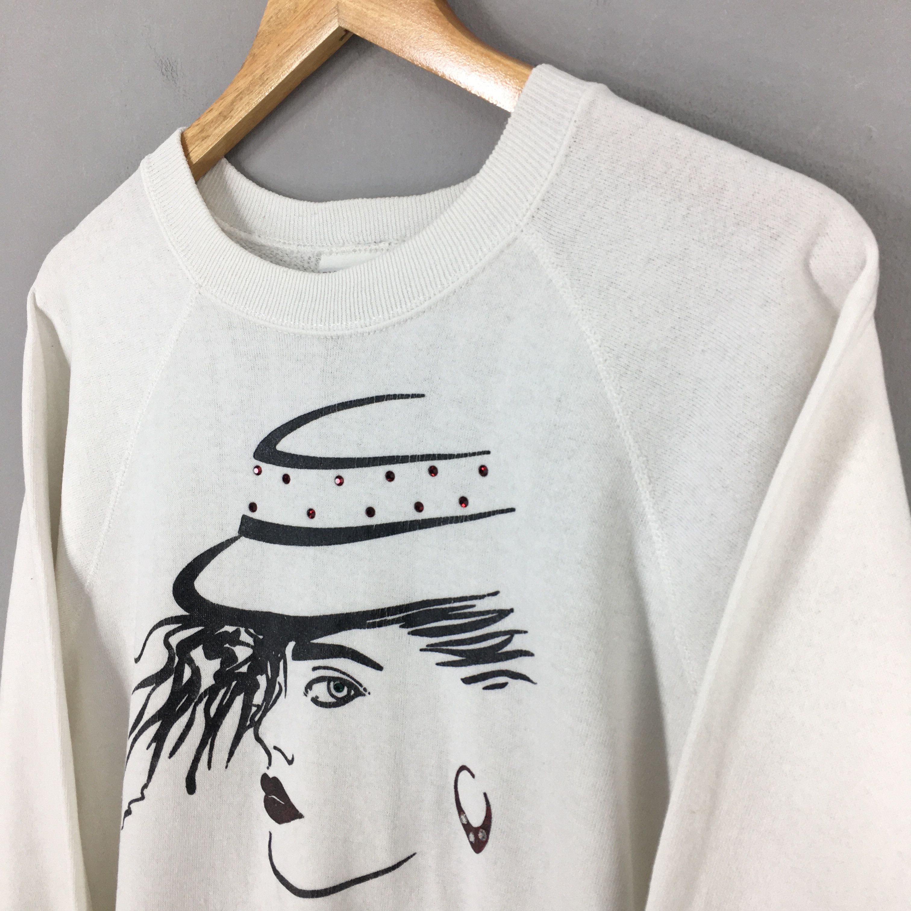 Vintage Vintage 90s Pop Art Girls Painting White Sweatshirt Large Size US L / EU 52-54 / 3 - 3 Thumbnail
