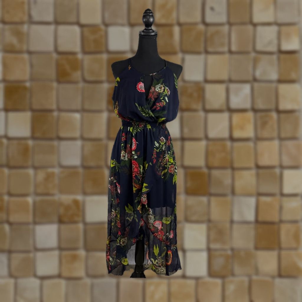 Vintage VINTAGE Sweet Storm Maxi Dress Navy Floral Halter Empire Waist Women L Blue 90s Storm Theme Mens? Girls? Size L / US 10 / IT 46 - 1 Thumbnail