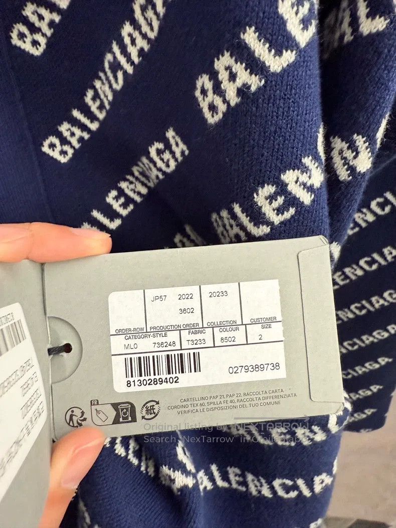 Balenciaga Balenciaga Navy Blue Letter Full Print Knit Cardigan Size US M / EU 48-50 / 2 - 3 Thumbnail