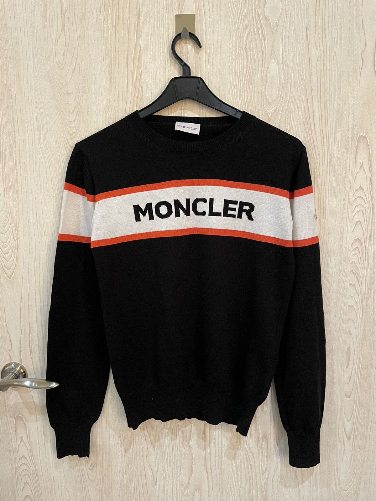 image of Moncler Logo Sweather in Black White Red, Men's (Size Small)