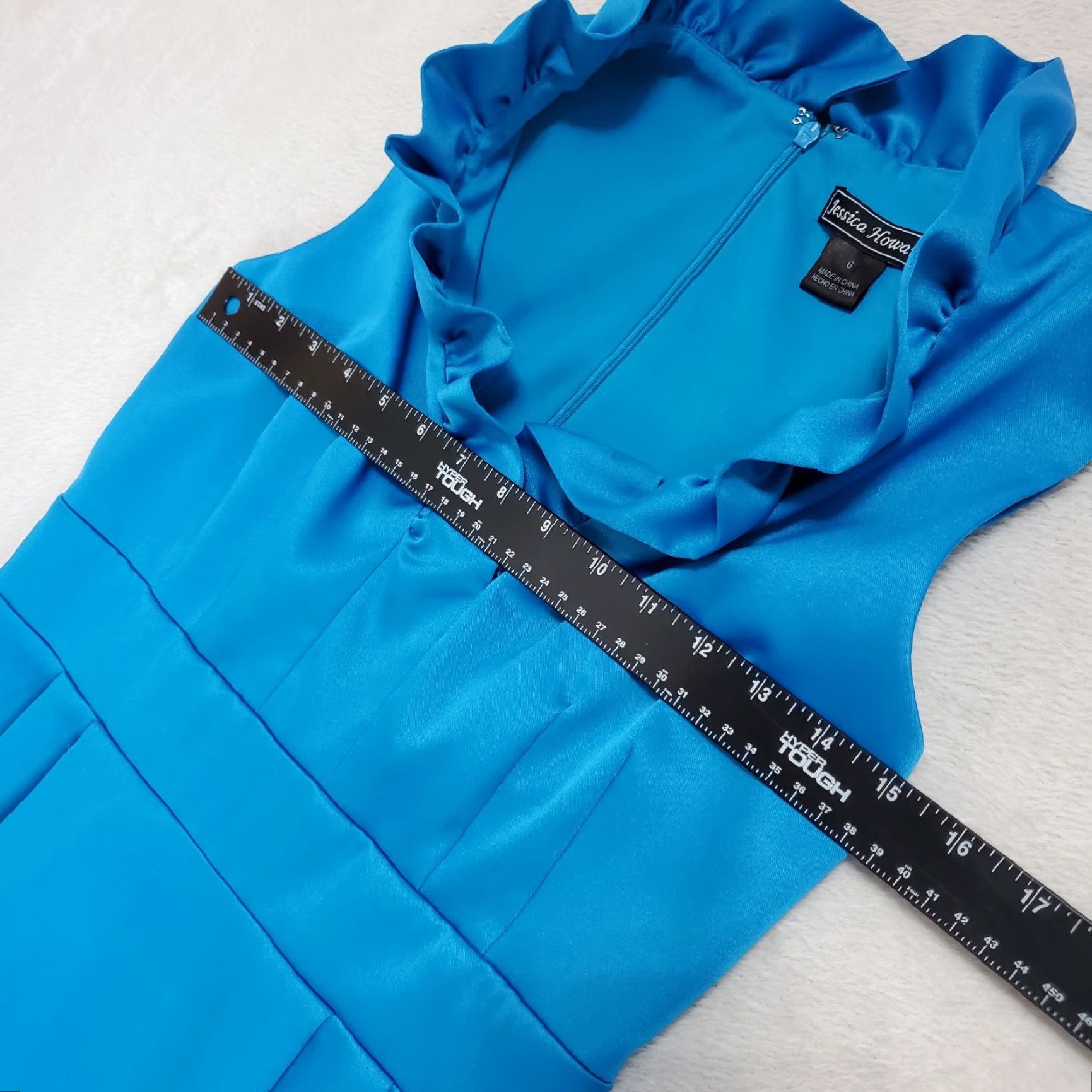 Vintage Jessica Howard Womens Dress 6 Blue Satin Knee Length Sleeveless Back Zip Ruffle Size M / US 6-8 / IT 42-44 - 7 Thumbnail