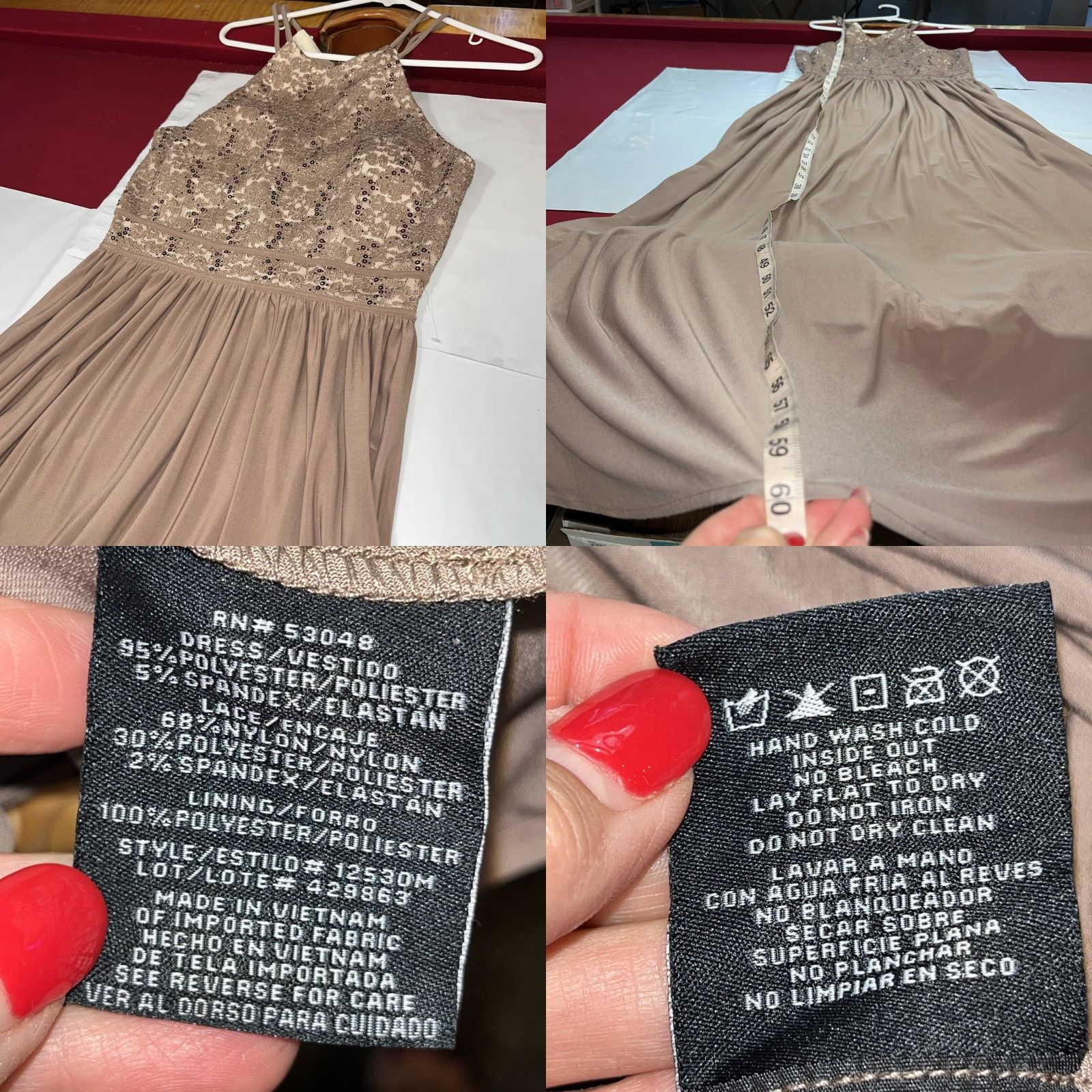 Vintage Nightway Dress Maxi HALTER Sequin Lace Brown Beige NEW GOWN Stretchy Size 10 NWT Size L / US 10 / IT 46 - 9 Thumbnail