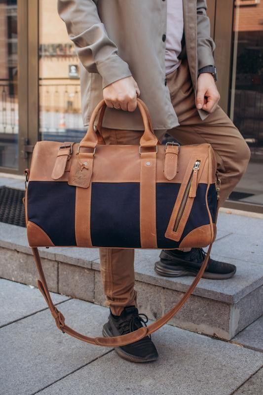 Handmade Genuine leather and thick canvas. Leather Weekender Size ONE SIZE - 1 Thumbnail