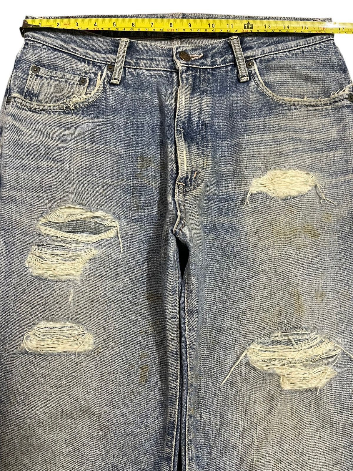 Edwin Vintage Edwin 503 Blue Faded Wash Distressed Loose Jeans Size US 33 - 12 Thumbnail