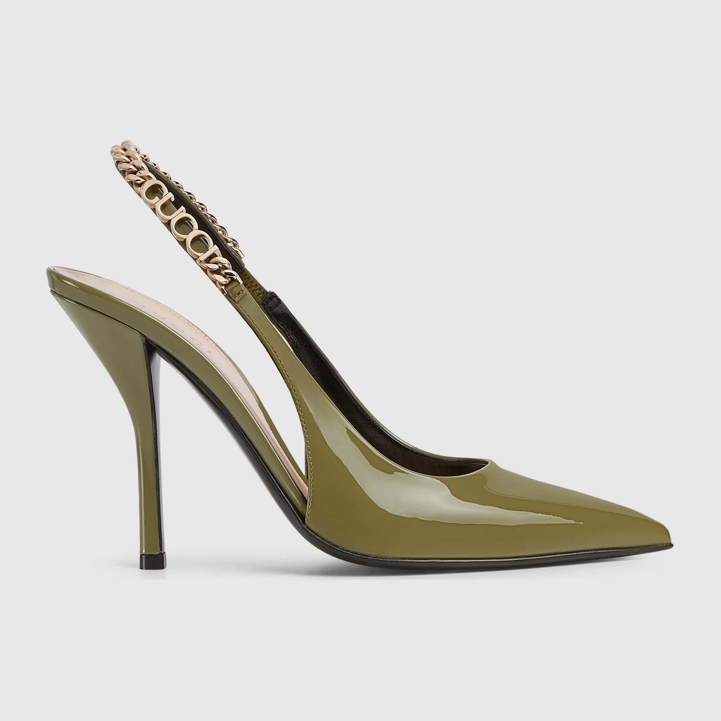 Gucci Gucci Signoria slingback pump patent leather 105mm in olive green Size US 12 / IT 42 - 1 Thumbnail