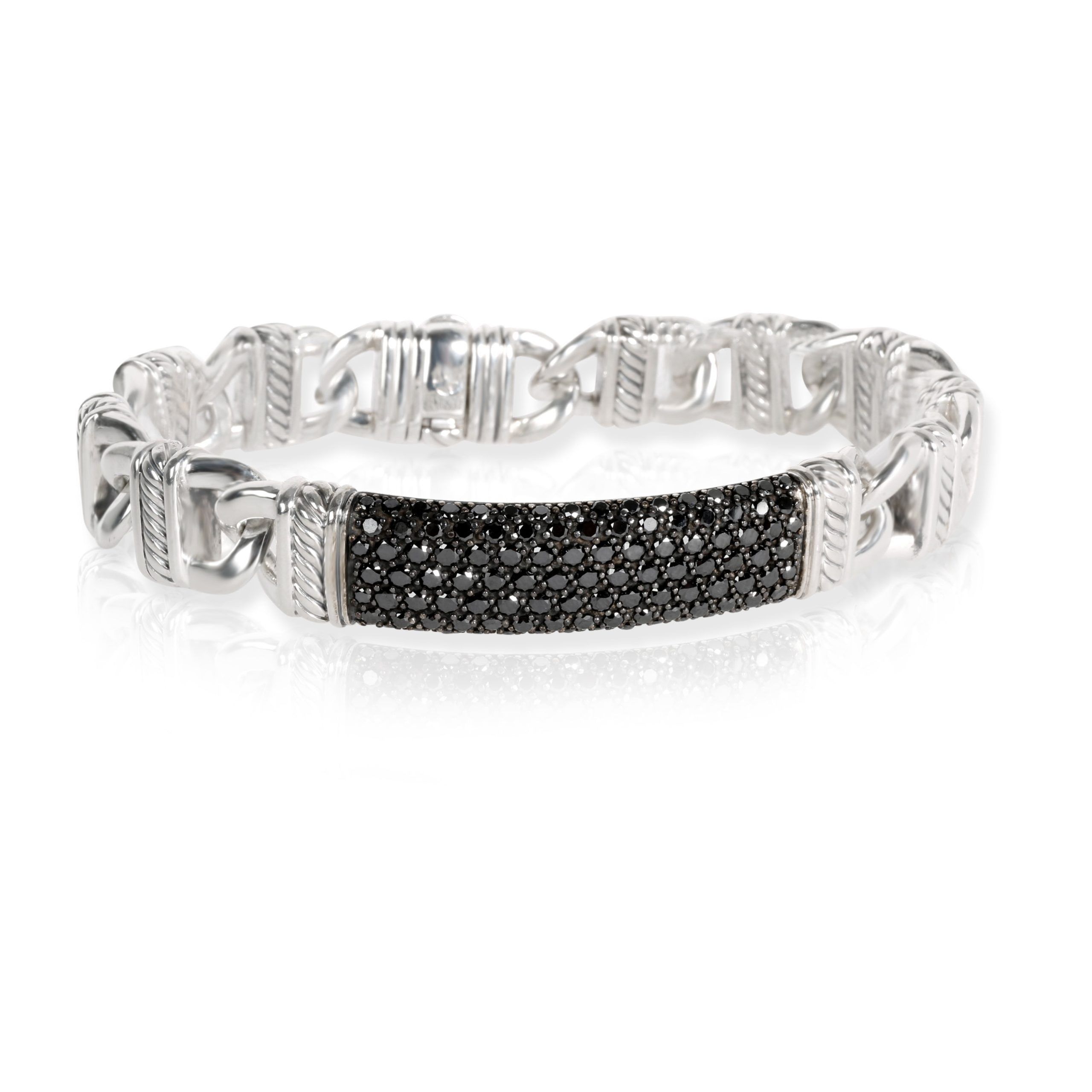 image of David Yurman Cable Link Id Black Diamond Men's Bracelet Sterling Silver 3.50 Ctw