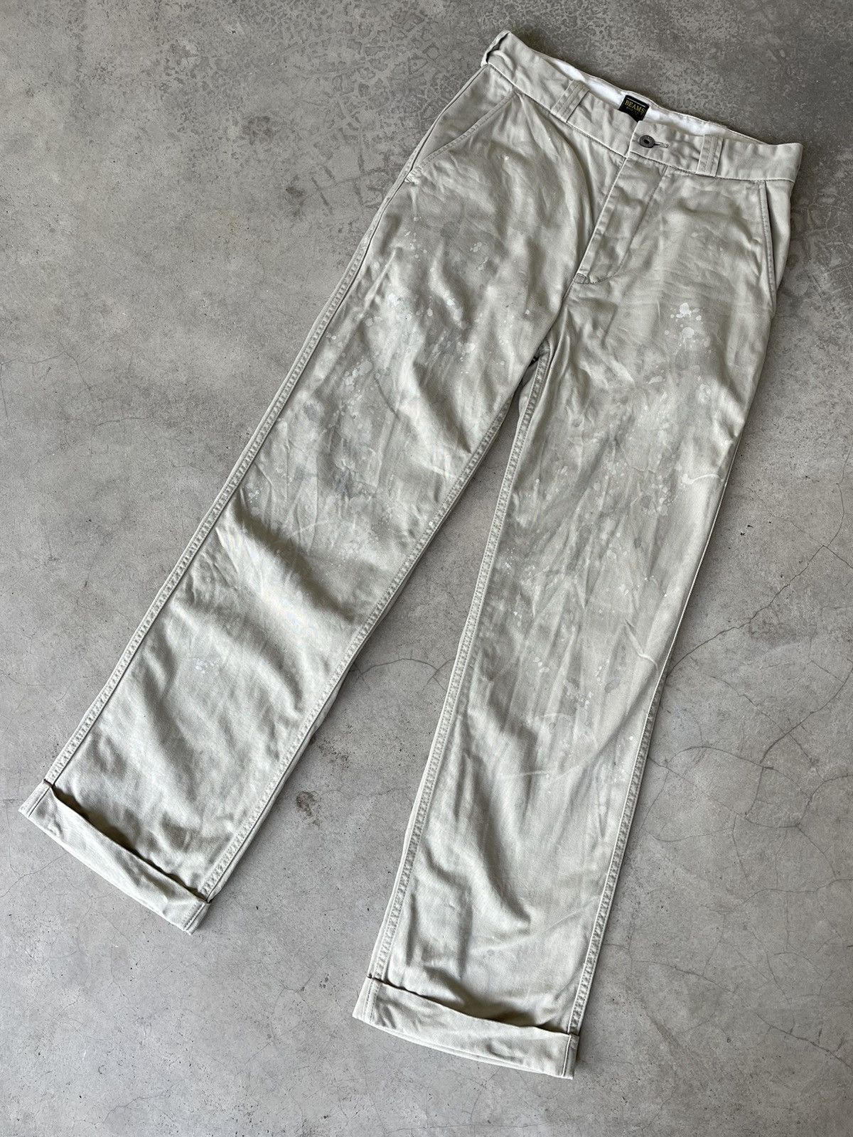 image of Beams Plus Beams Chino Bucke Back Paint Splitter Pants in Beige, Men's (Size 29)