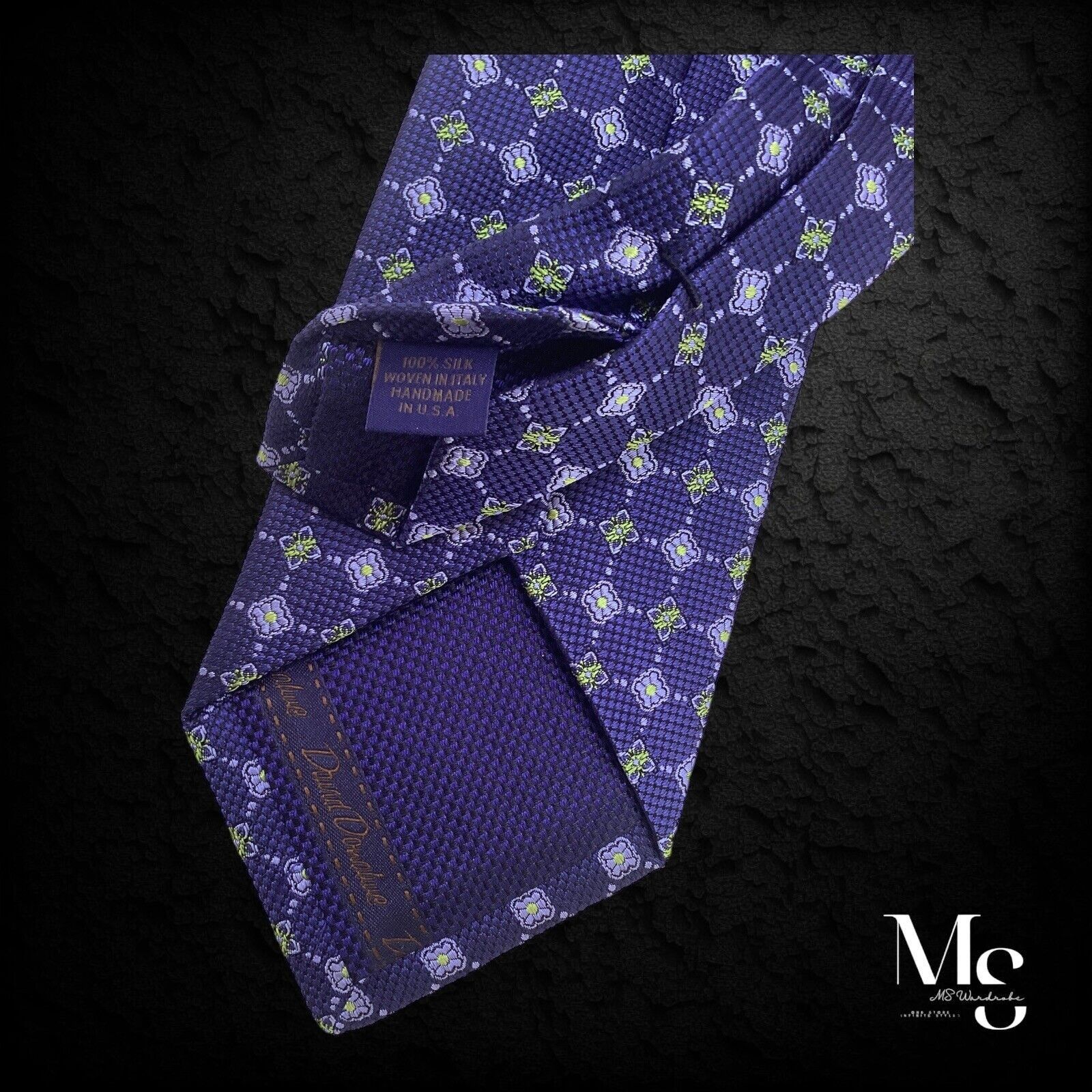 David Donahue DAVID DONAHUE Blue Floral Luxury Silk Tie Hand Made In USA Size ONE SIZE - 4 Thumbnail