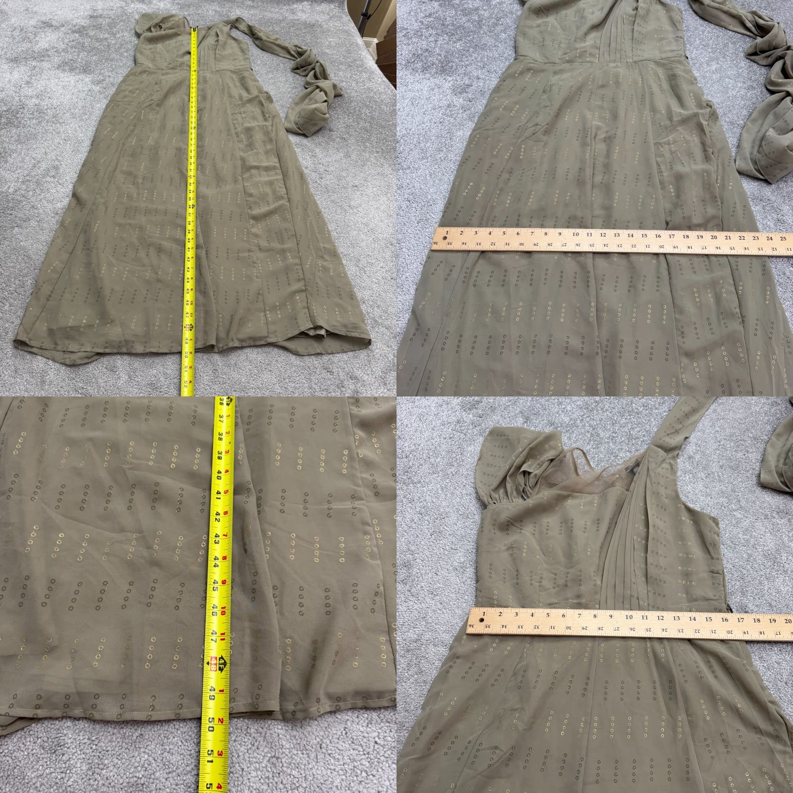 Vintage Indya Gold One Shoulder Maxi Dress Womens L Polka Dot Pleated Lined Formal Dress Modern Classic Size L / US 10 / IT 46 - 8 Thumbnail