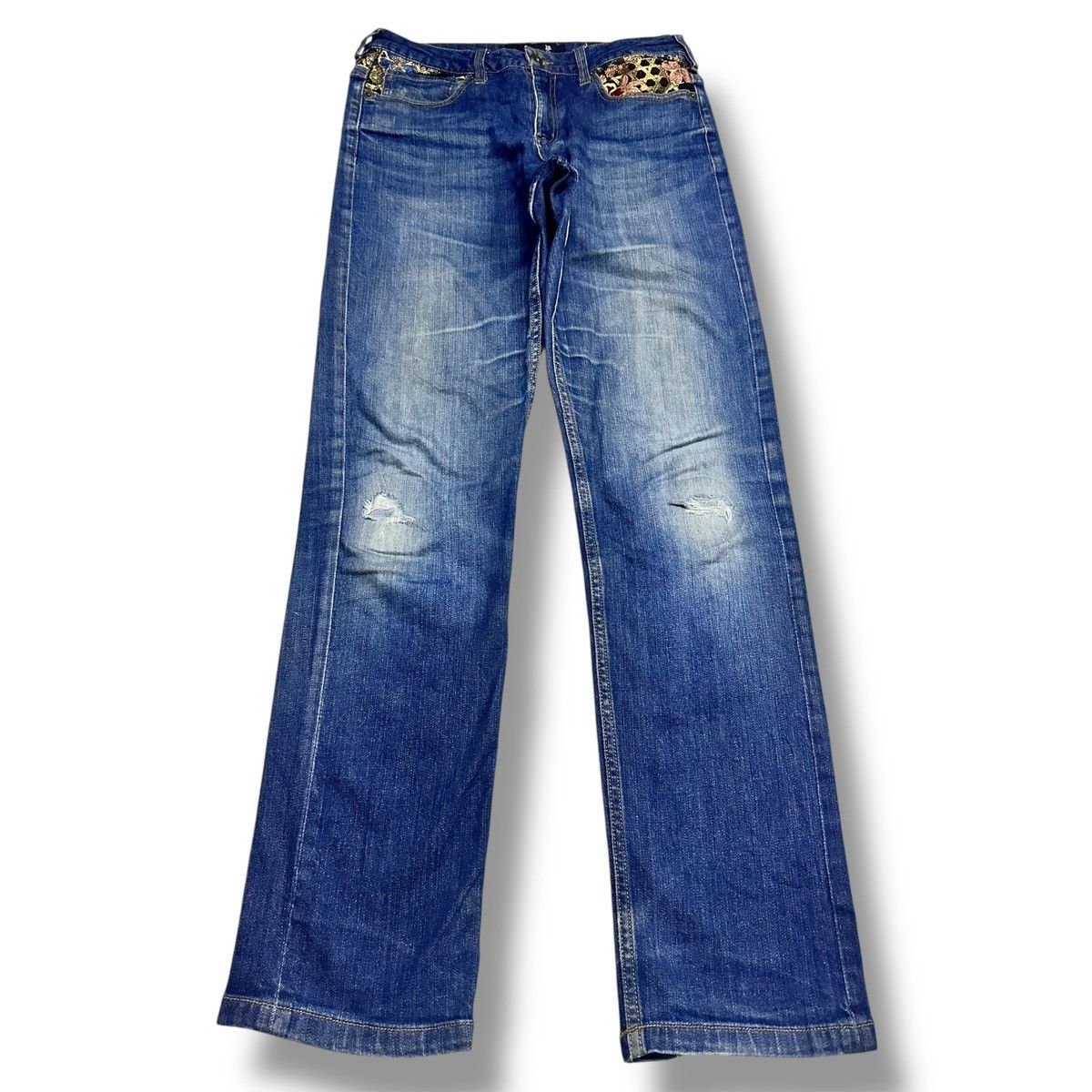 Japanese Brand Japan Straight Jeans With Neat Flower Stich and Faded Wash Size US 31 - 1 Thumbnail