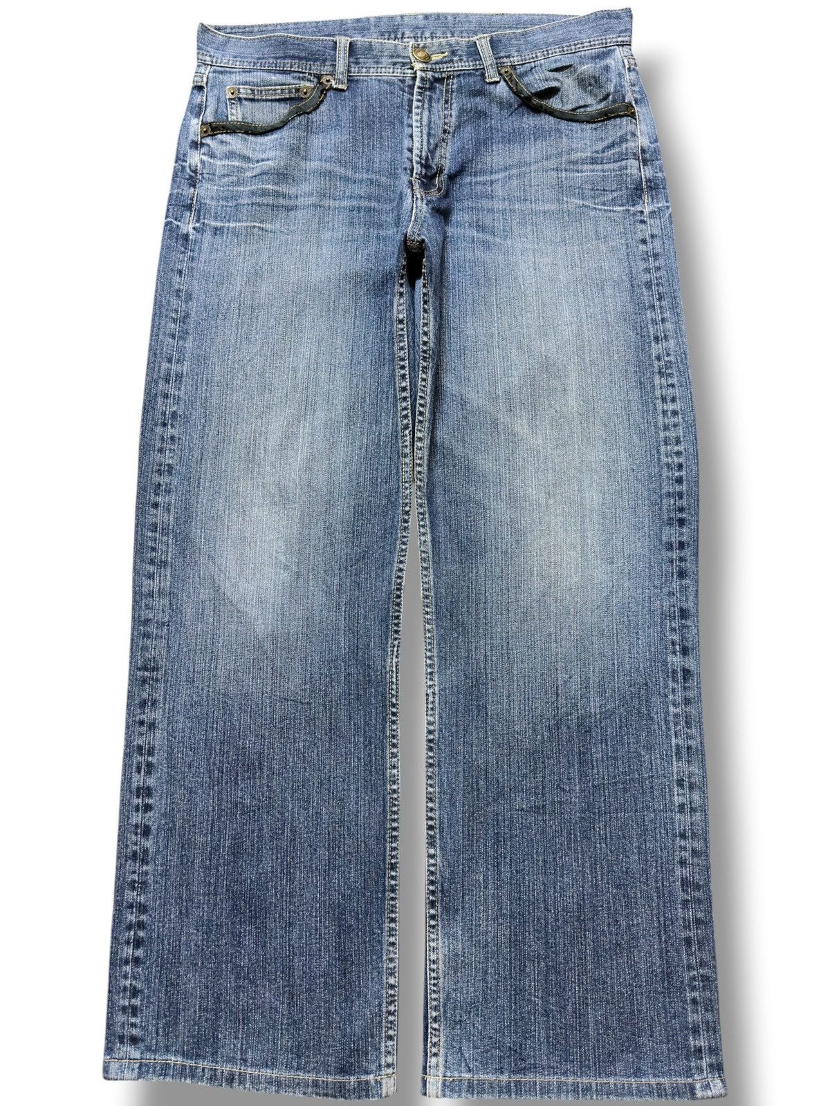 POST ARCHIVE FACTION (PAF) Vintage Japanese Brand Baggy Wide Leg Leather Pocket Denim Size US 34 / EU 50 - 1 Thumbnail